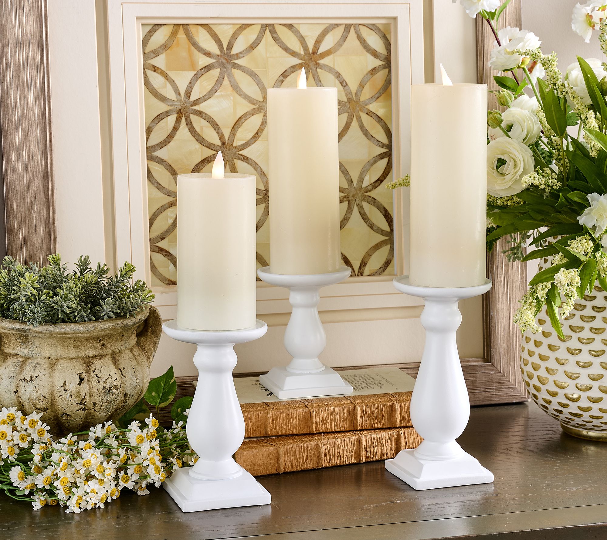 "As Is" Set of 3 Flippable Pedestal Candleholders by Valerie