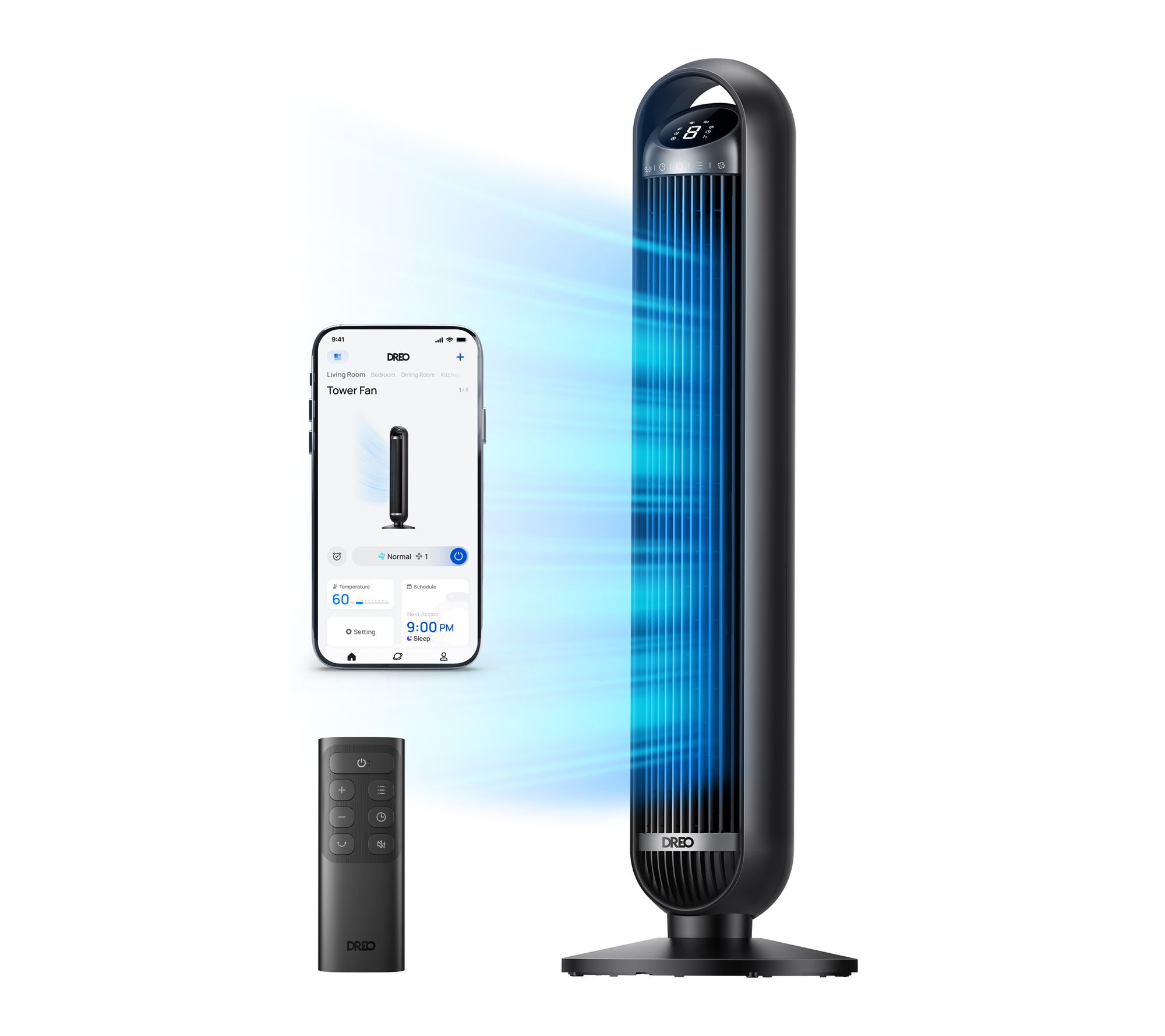 DREO 36" Smart Tower Fan 8-Speed with Remote 25dB Quite