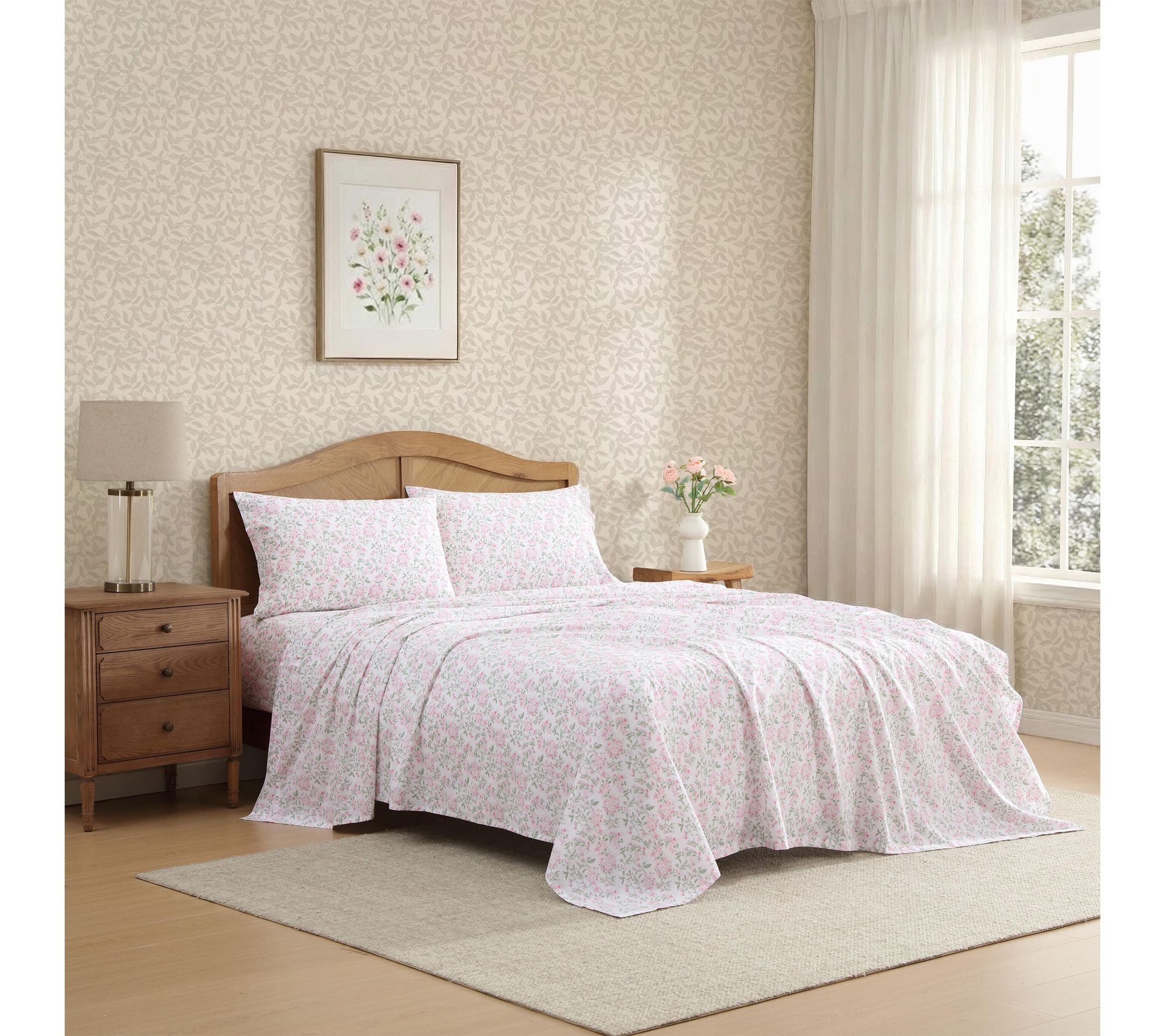 Laura Ashley Blossom Bliss Light Pink/Green King Sheet Set | QVC