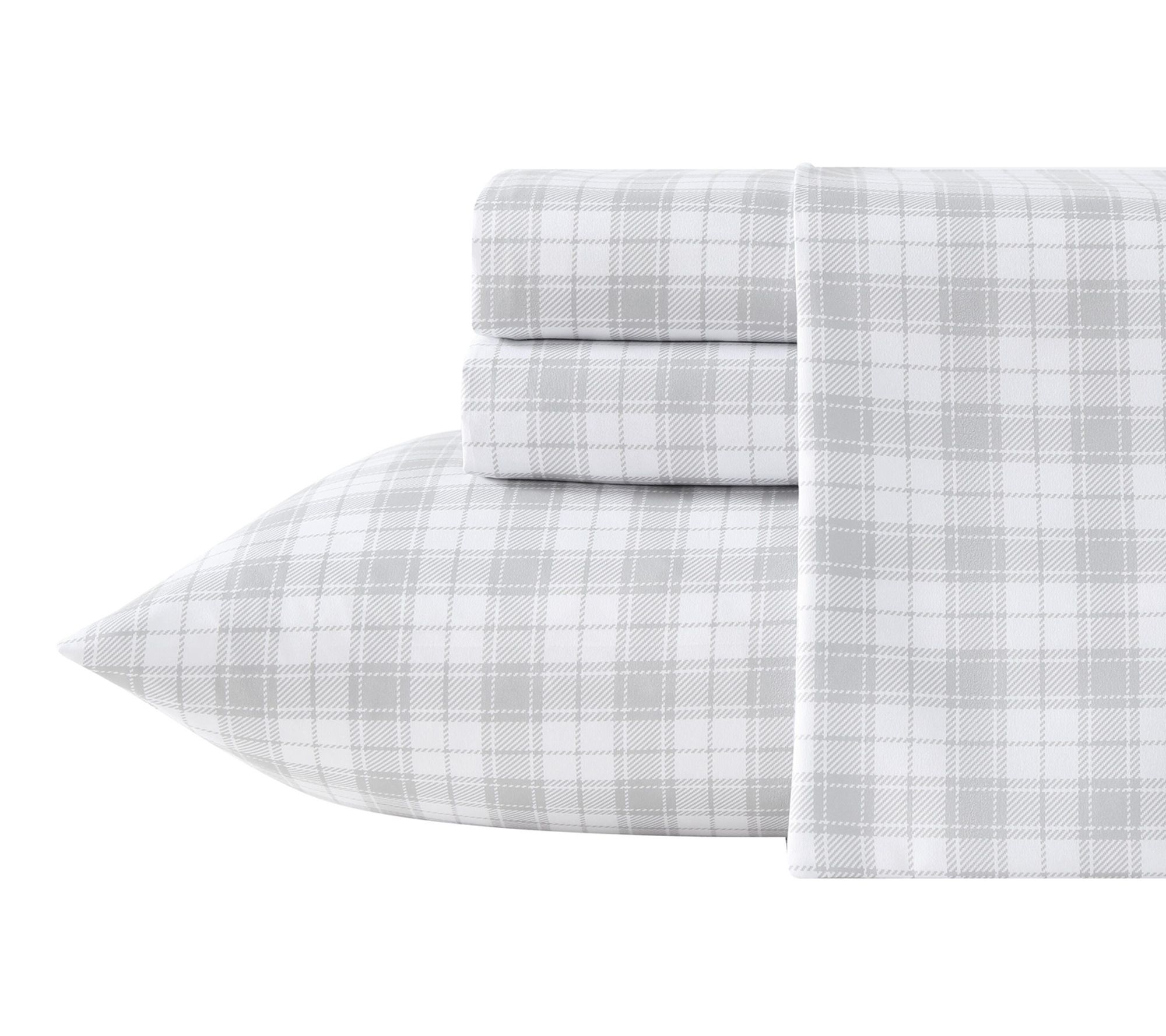 Eddie Bauer Pen stemon Plaid Wh ite/Grey Microf br King Sheet S