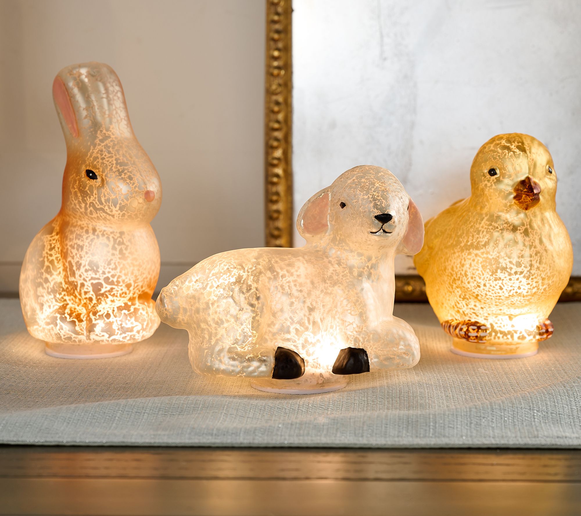 "As Is" 3-Piece Lit Mercury Glass Bunny, Lamb and Chick by Valerie