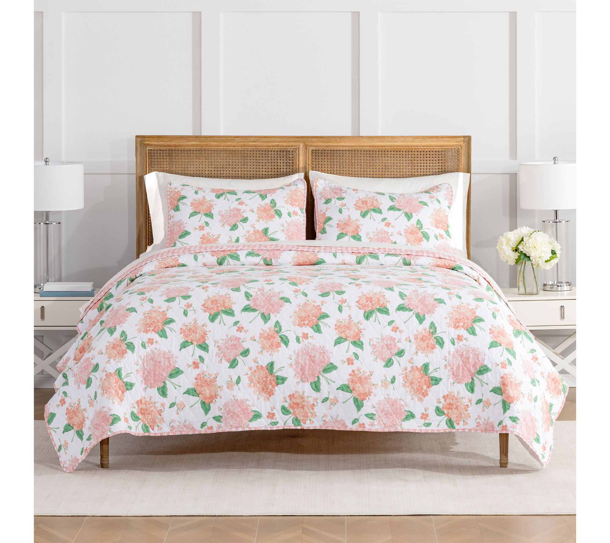 Draper James Cotton Microfiber Twin Quilt Set-Pink Hydrangeas