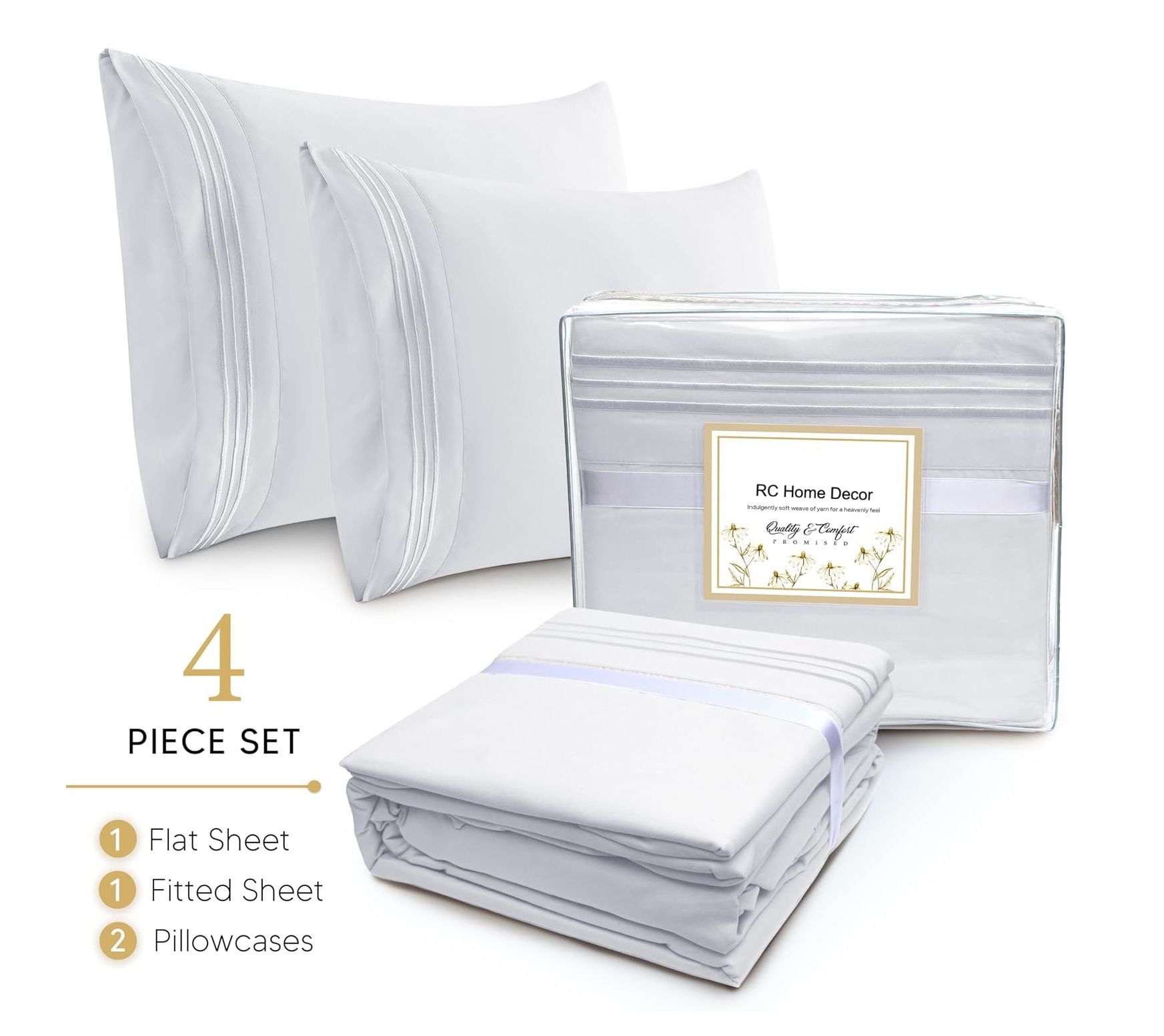 RC Home Decor-4-Piece King Bed Sheet Set, Double Brushed Micro