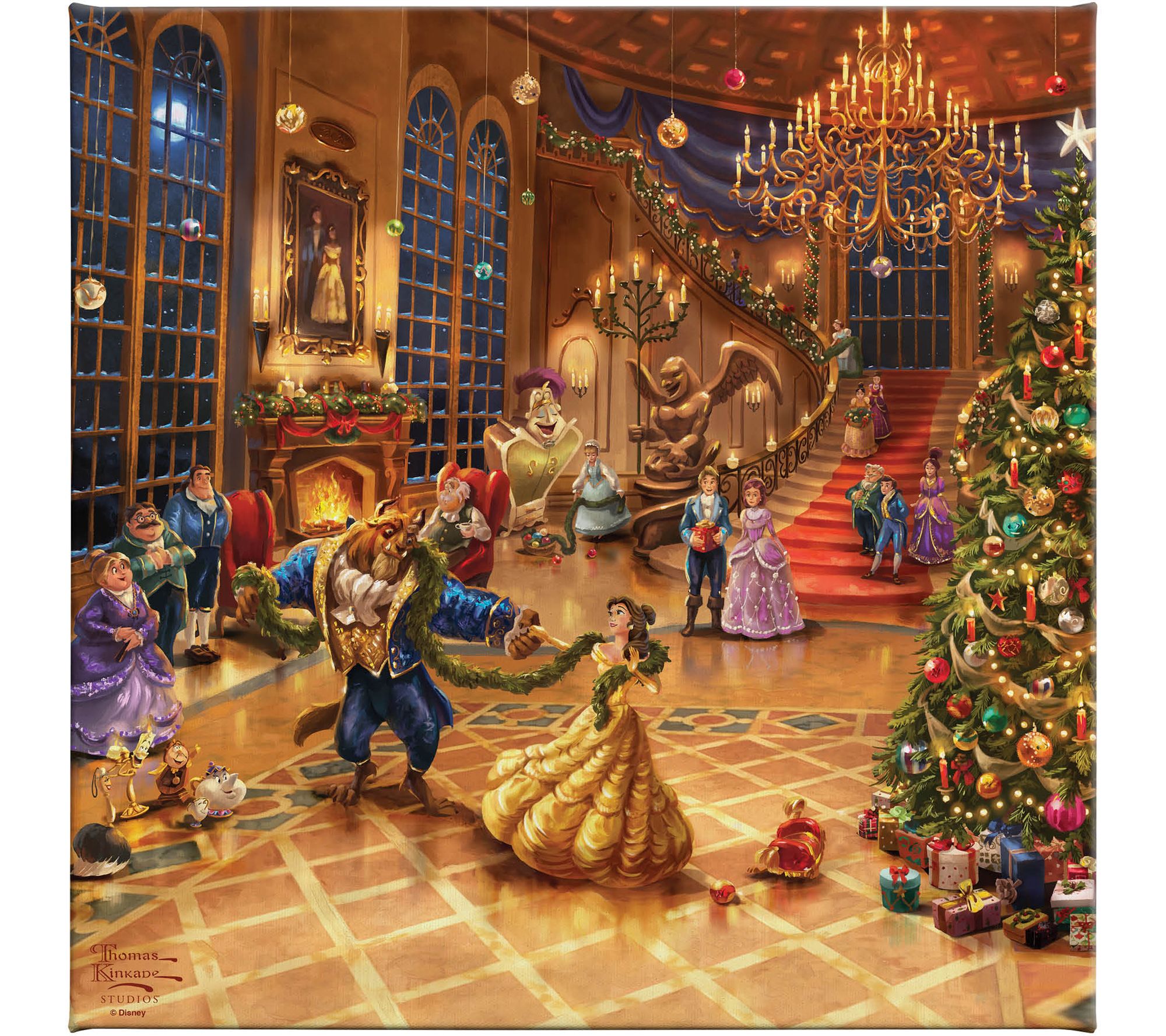 Thomas Kinkade Beauty&Beast Christmas Celeb 14x14 Gallery Wrap