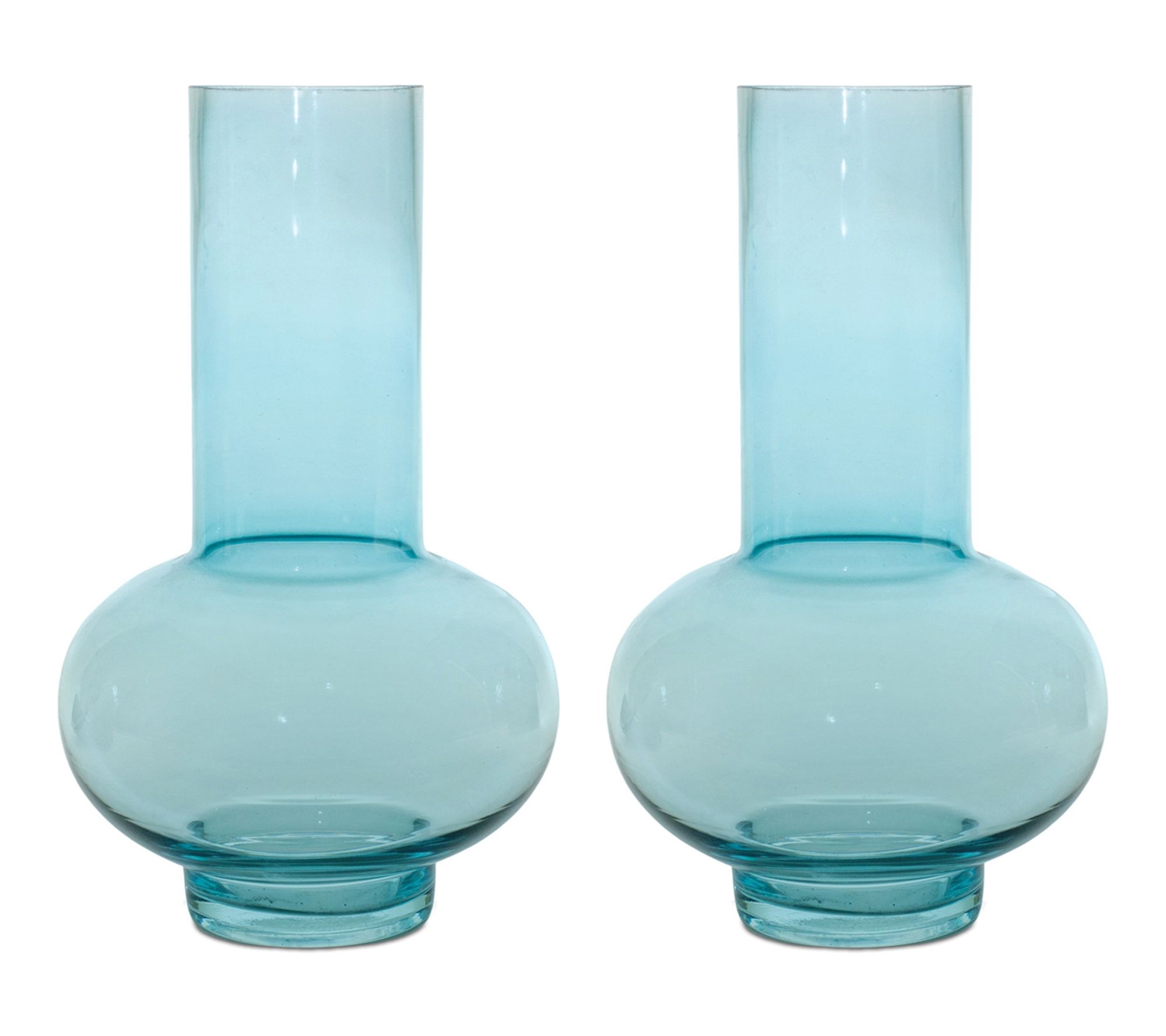 HomeRoots Set of 2 Aqua Glass Round Table Vases