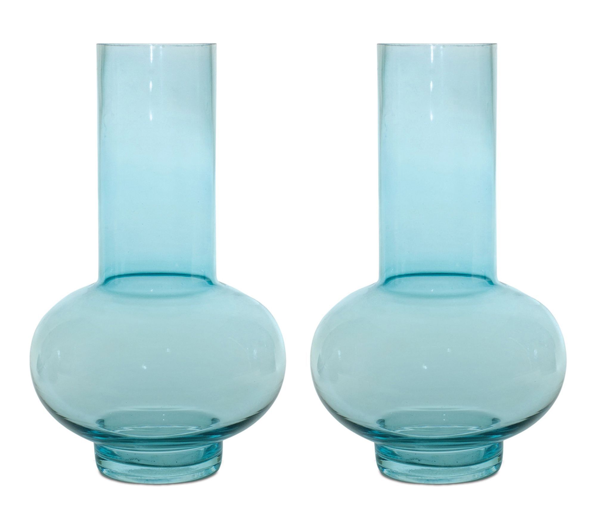HomeRoots Set of 2 Aqua Glass Round Table Vases