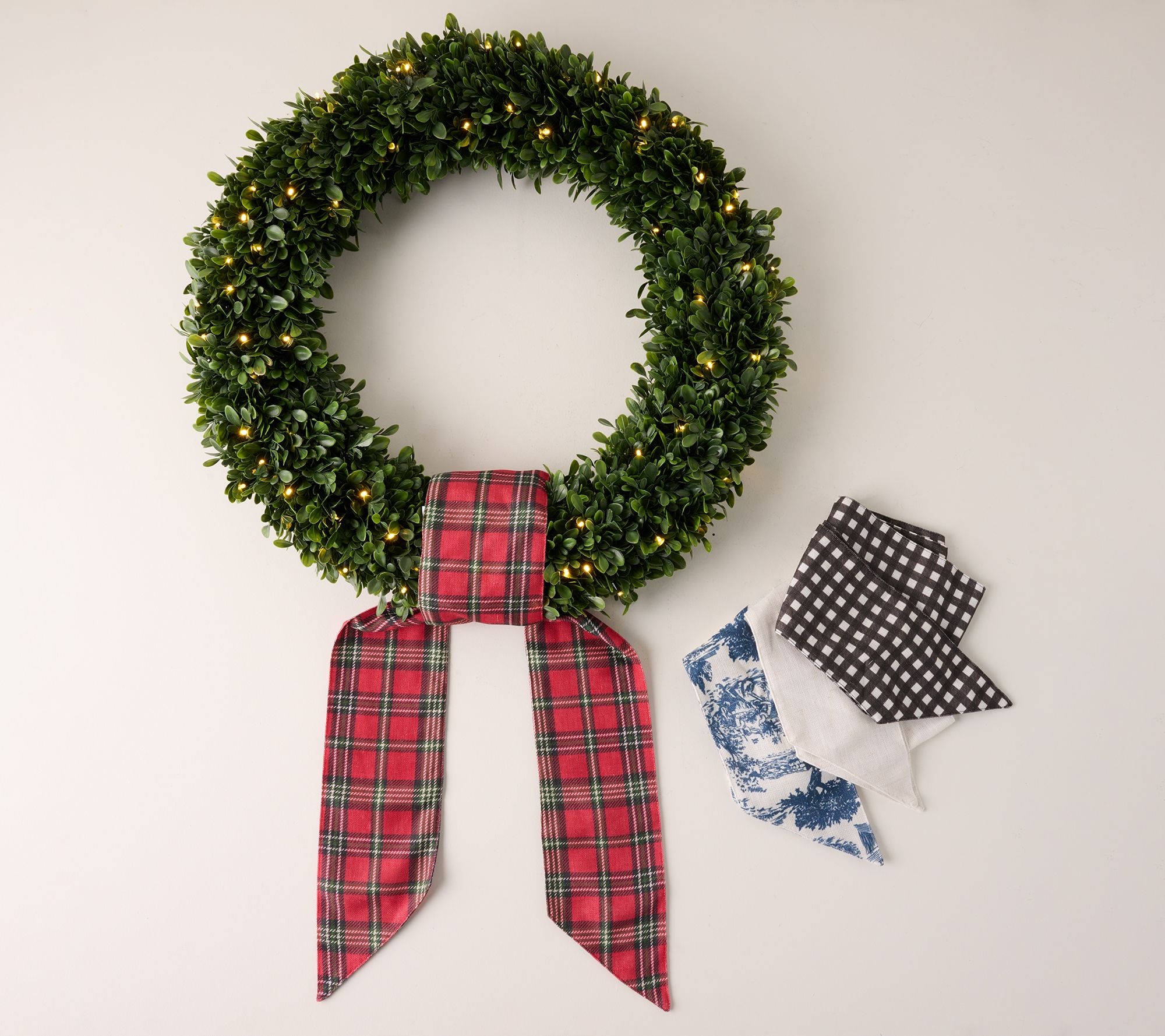  "As Is" Presley Pierce 28" Illuminated Boxwood Wreath w/ 4 Sashes