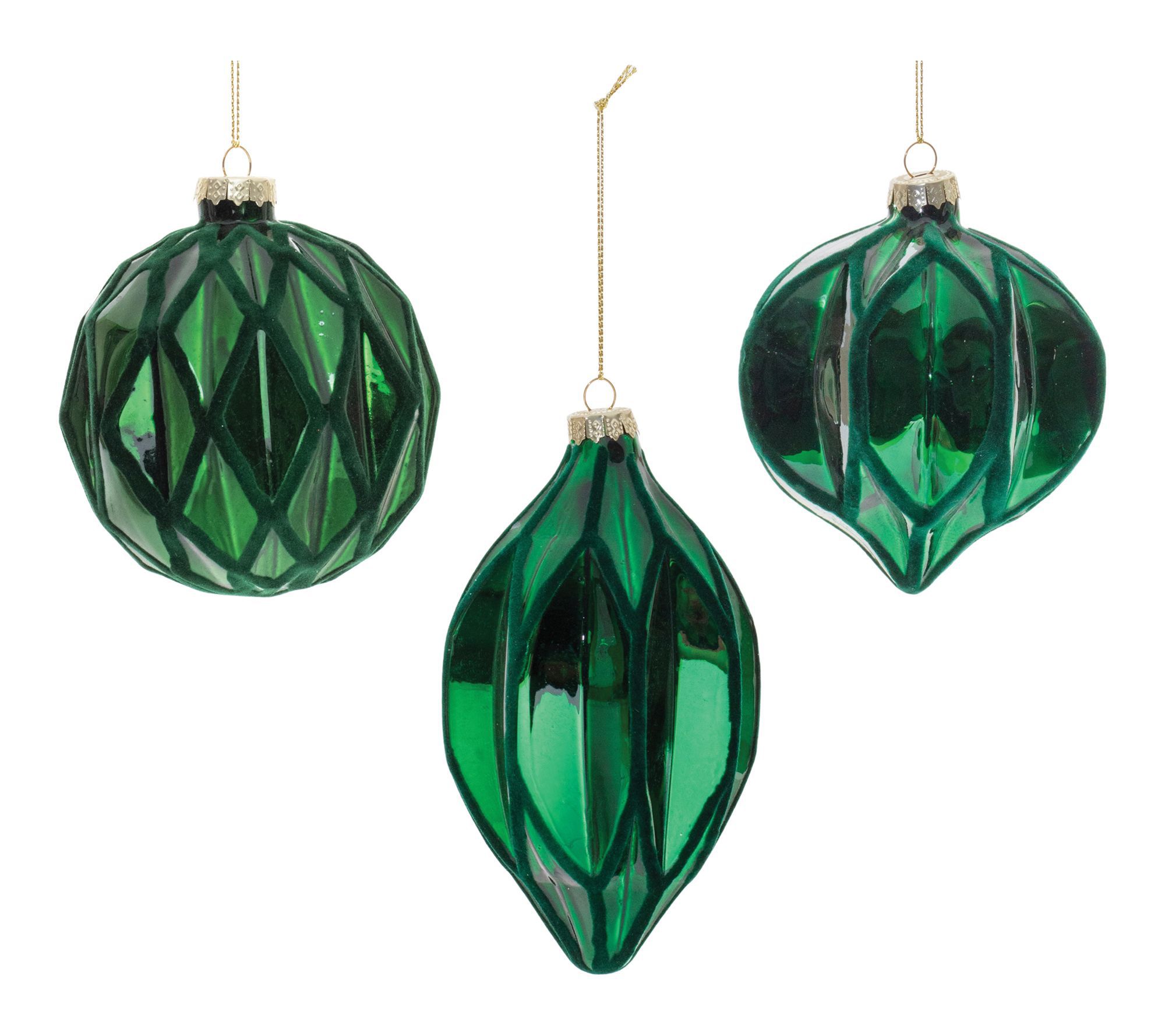 Melrose Green Textured Harlequin Glass Ornament (Set of 6)