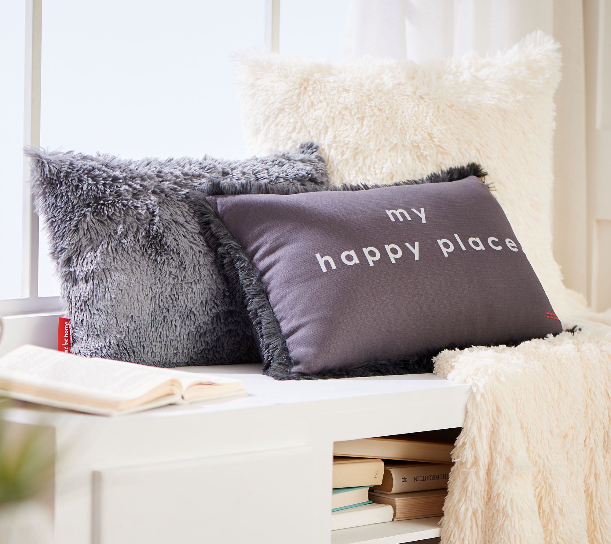 Peace Love World Set Of 3 Decorative Affirmation Shag Pillows QVC Com   H217358.002