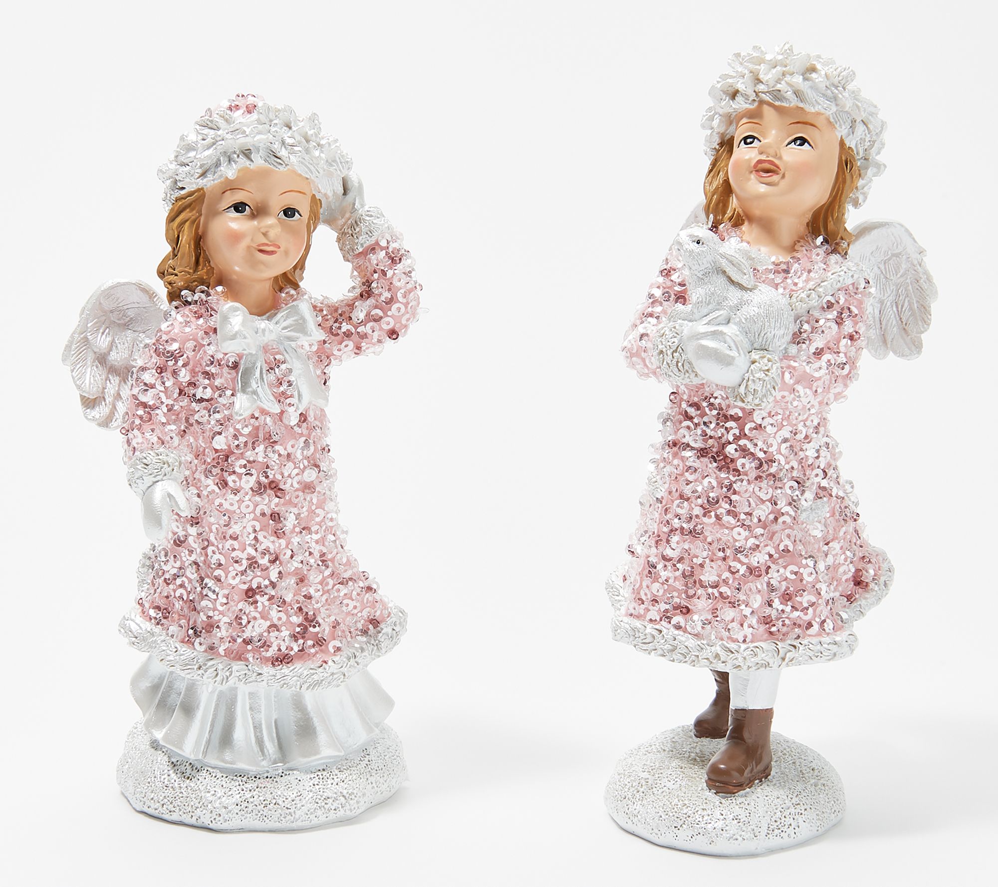 Set of (2) 7" Glistening Winter Angel Figurines by Valerie