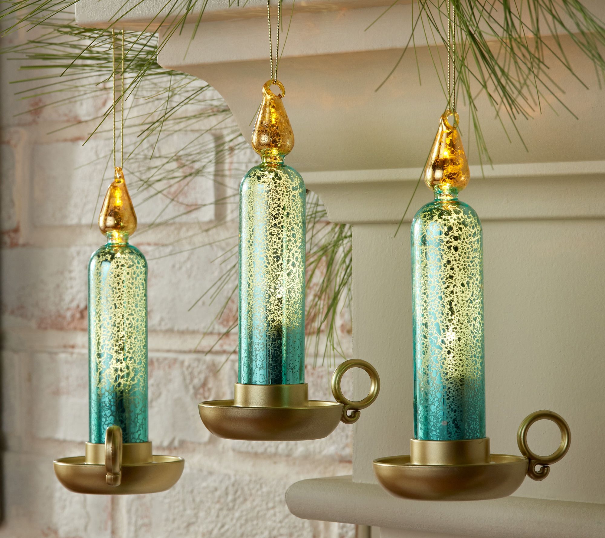 Set of 3 Mercury Glass Chamberstick Candles by Valerie