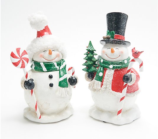 S/2 Glittered Snowmen Figures with Peppermint Treats by Valerie