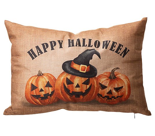 Glitzhome Faux Burlap Happy Halloween Pumpkin Throw Pillow