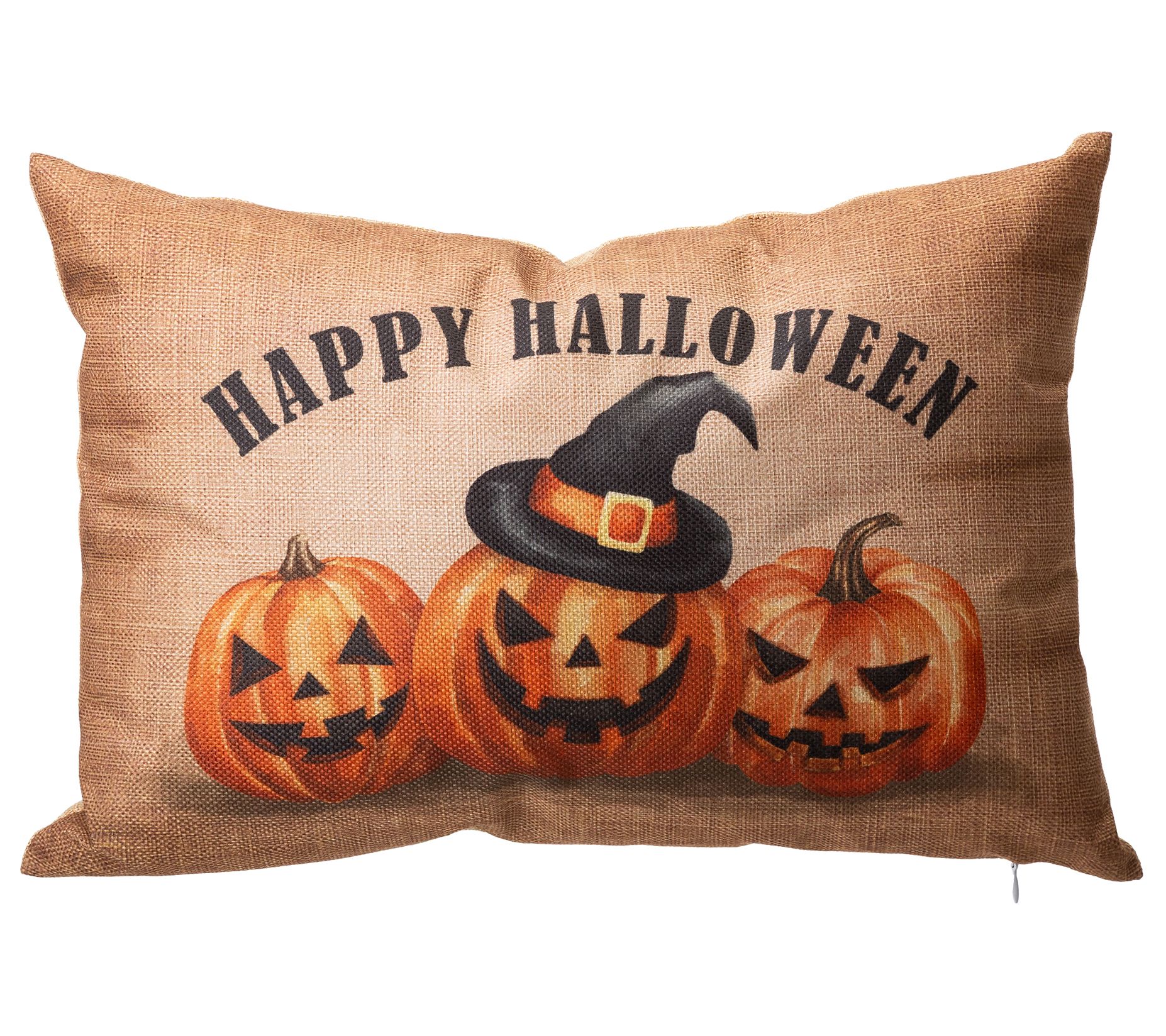 Glitzhome Faux Burlap Happy Halloween Pumpkin Trow Pillow
