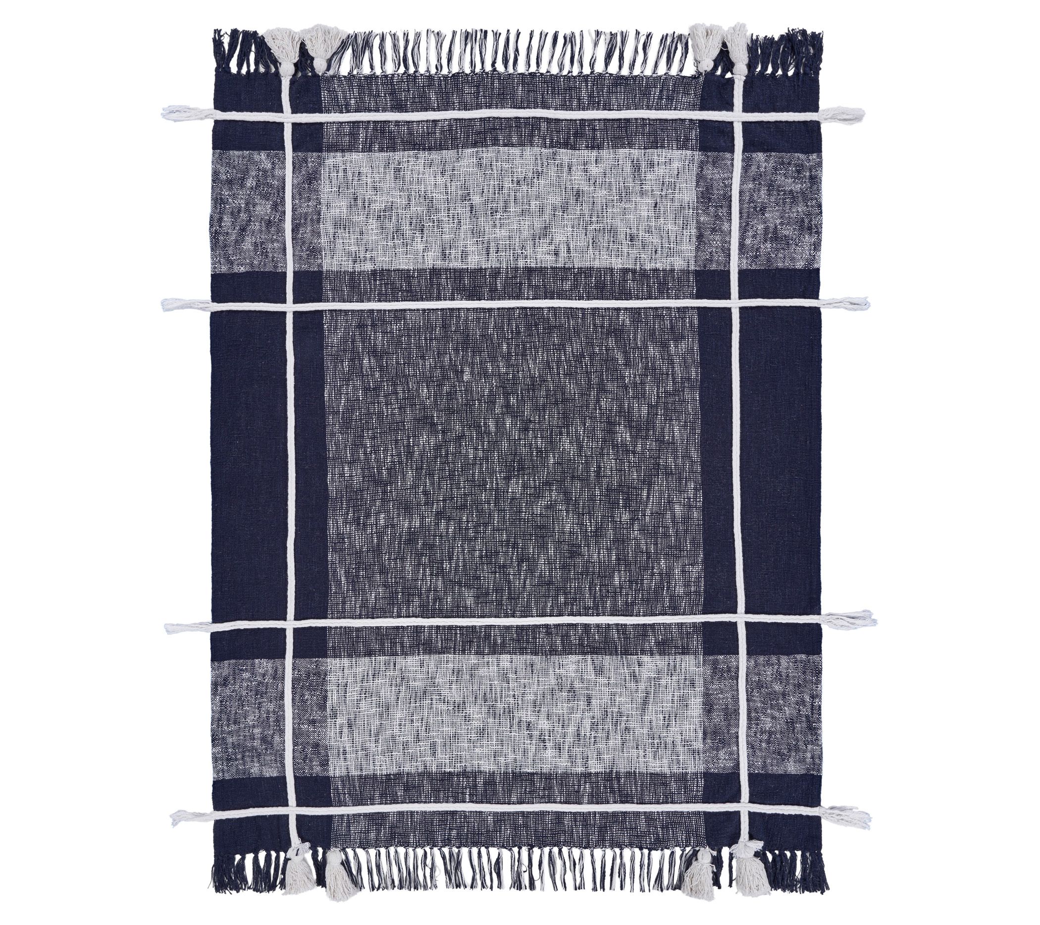 Ox Bay Trading Navy/White Braided Plaid Throw Blanket