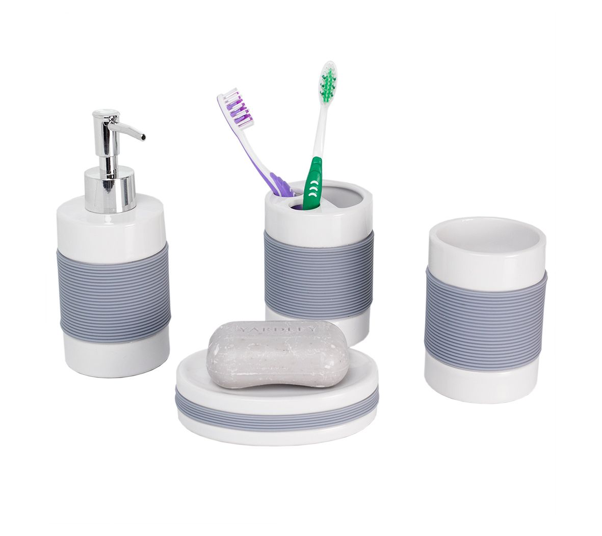 Home Basics 4Piece Bath Accessory Set with Rubber Grip