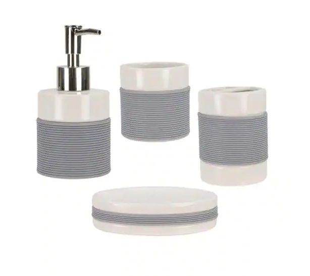 Home Basics 4Piece Bath Accessory Set with Rubber Grip