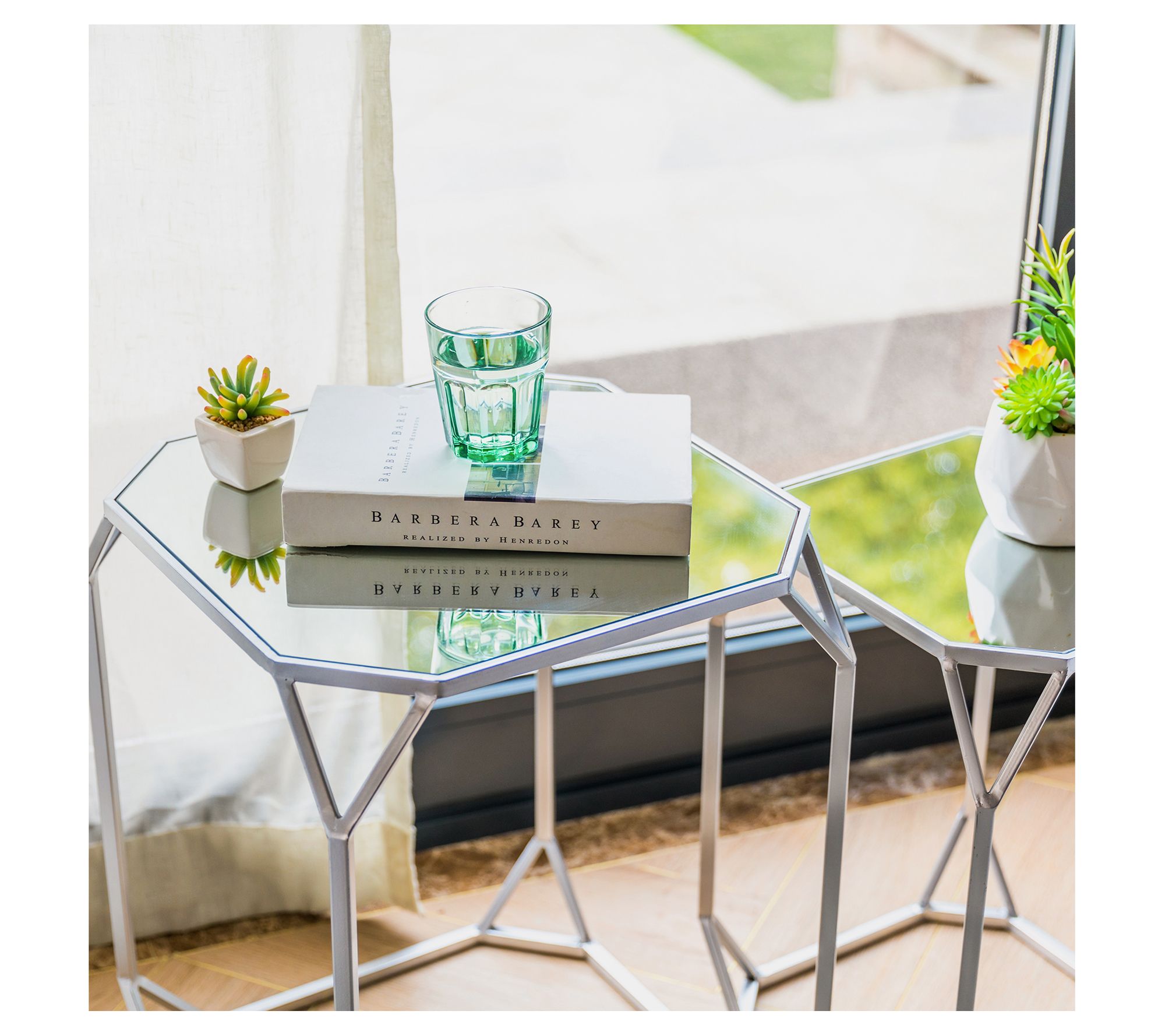 Glitzhome Modern Rectangular Glass Top Accent Tables S/2