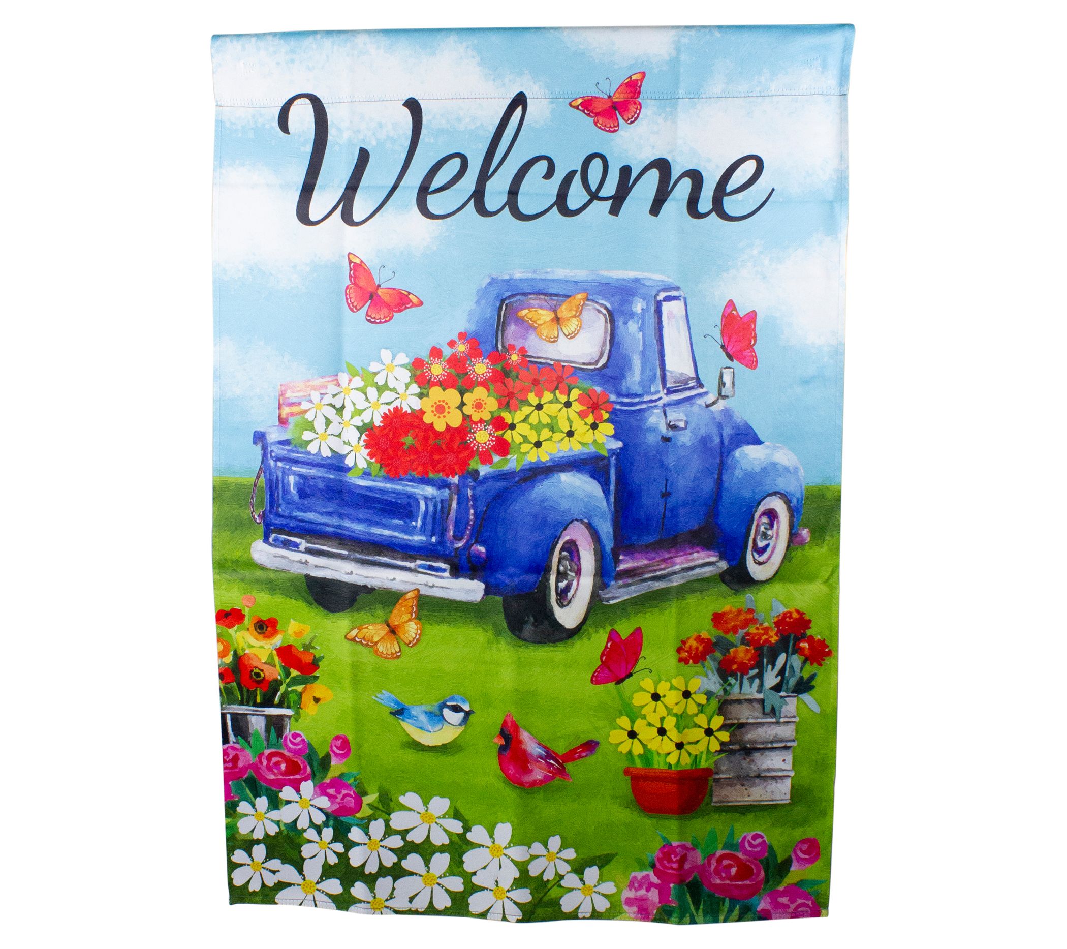 Northlight Welcome Blue Pickup Truck w/ Flowers Flag 28" x 40"