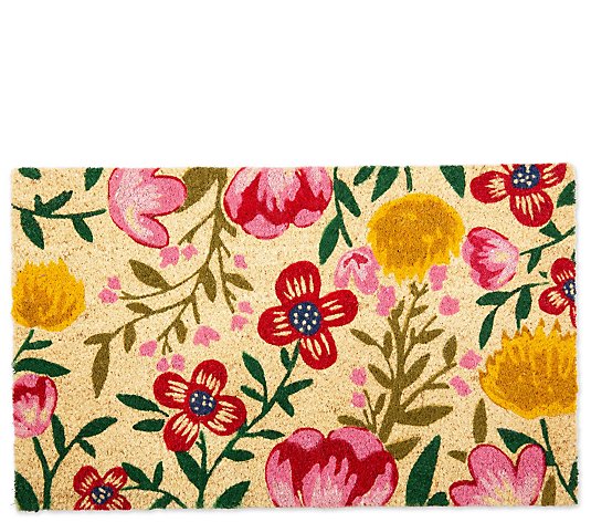 Bright Blossom Natural Coir Doormat with  Nonslip Back