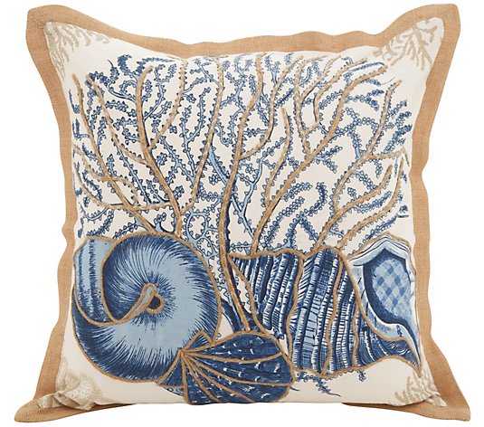 Saro Lifestyle Embroidered Shell Print Cotton Throw Pillow