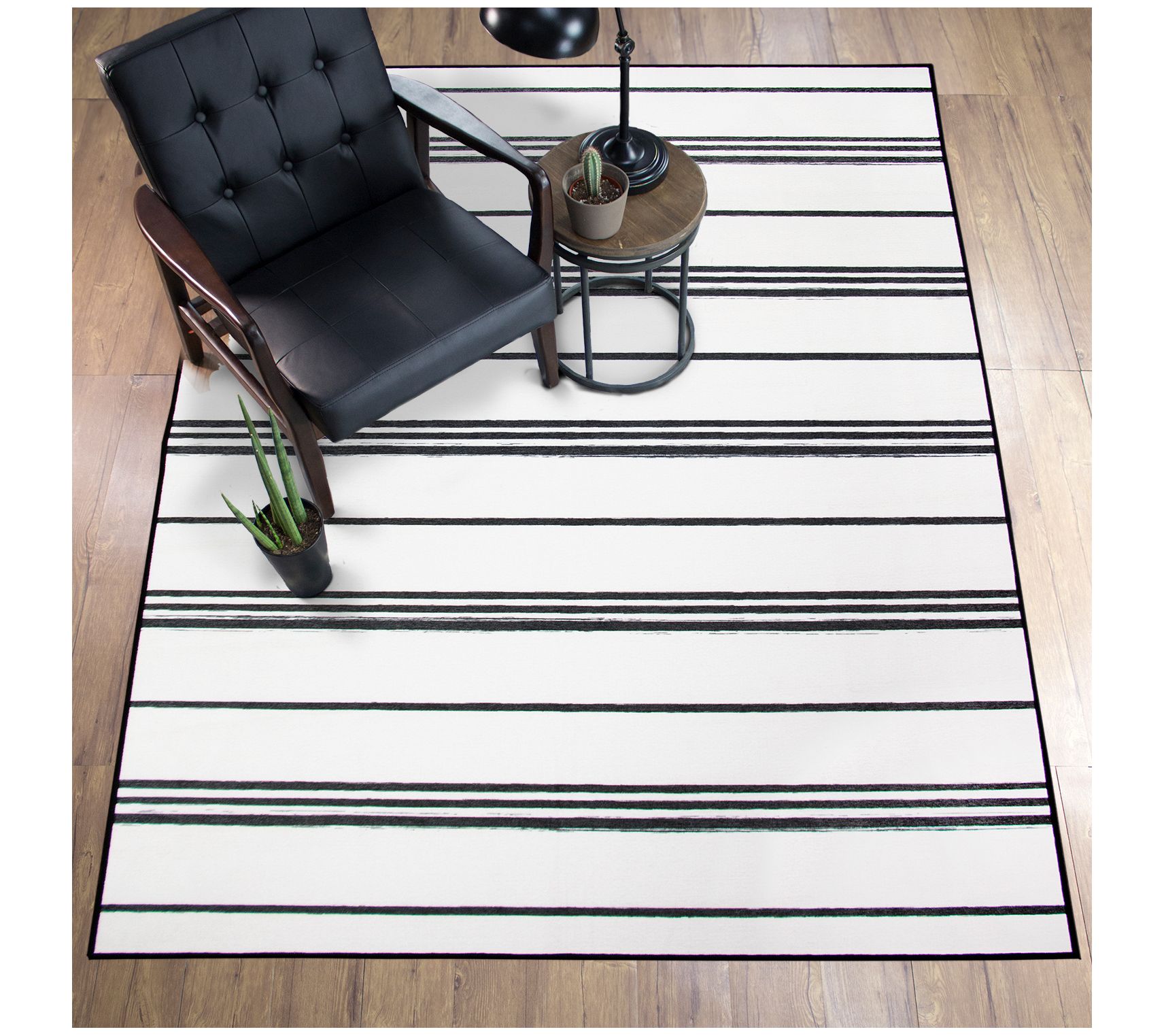 My Magic Carpet Washable Area Rug Stripe Blackand White 5x7