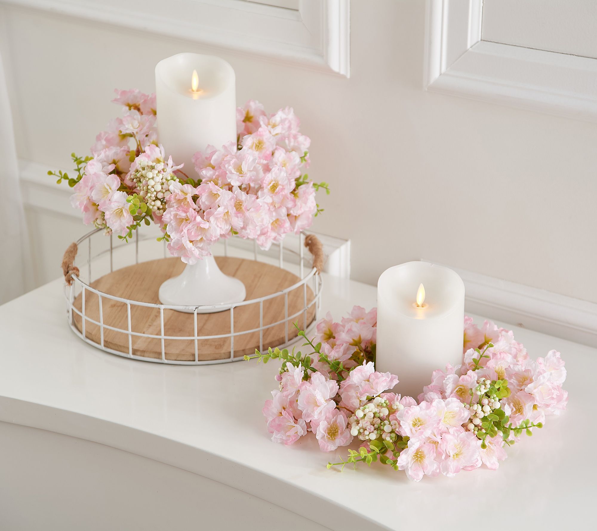 "As Is" Set of 2 Cherry Blossom Candle Rings by Valerie