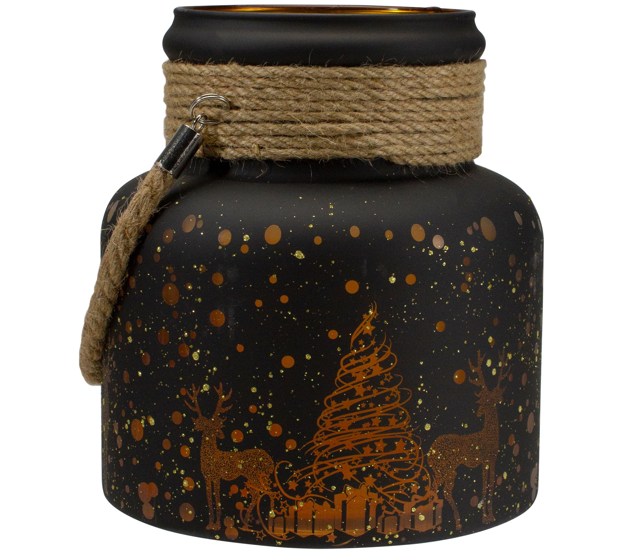 Northlight 8" Gold Deer & Pine Trees Glass Candle Lantern