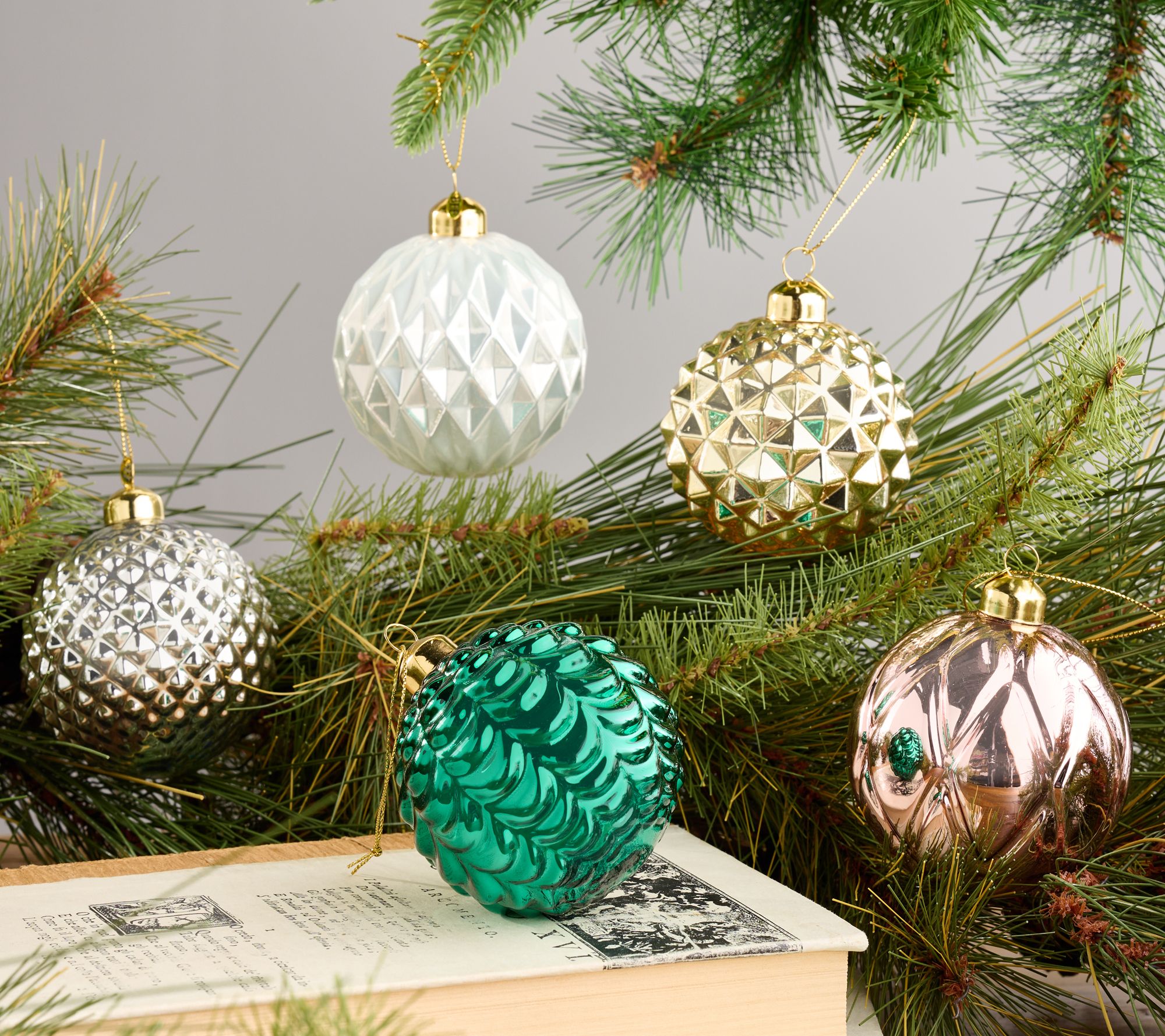 BFF Collection Set of 5 Textured Glass Ornaments with Gift Box ...