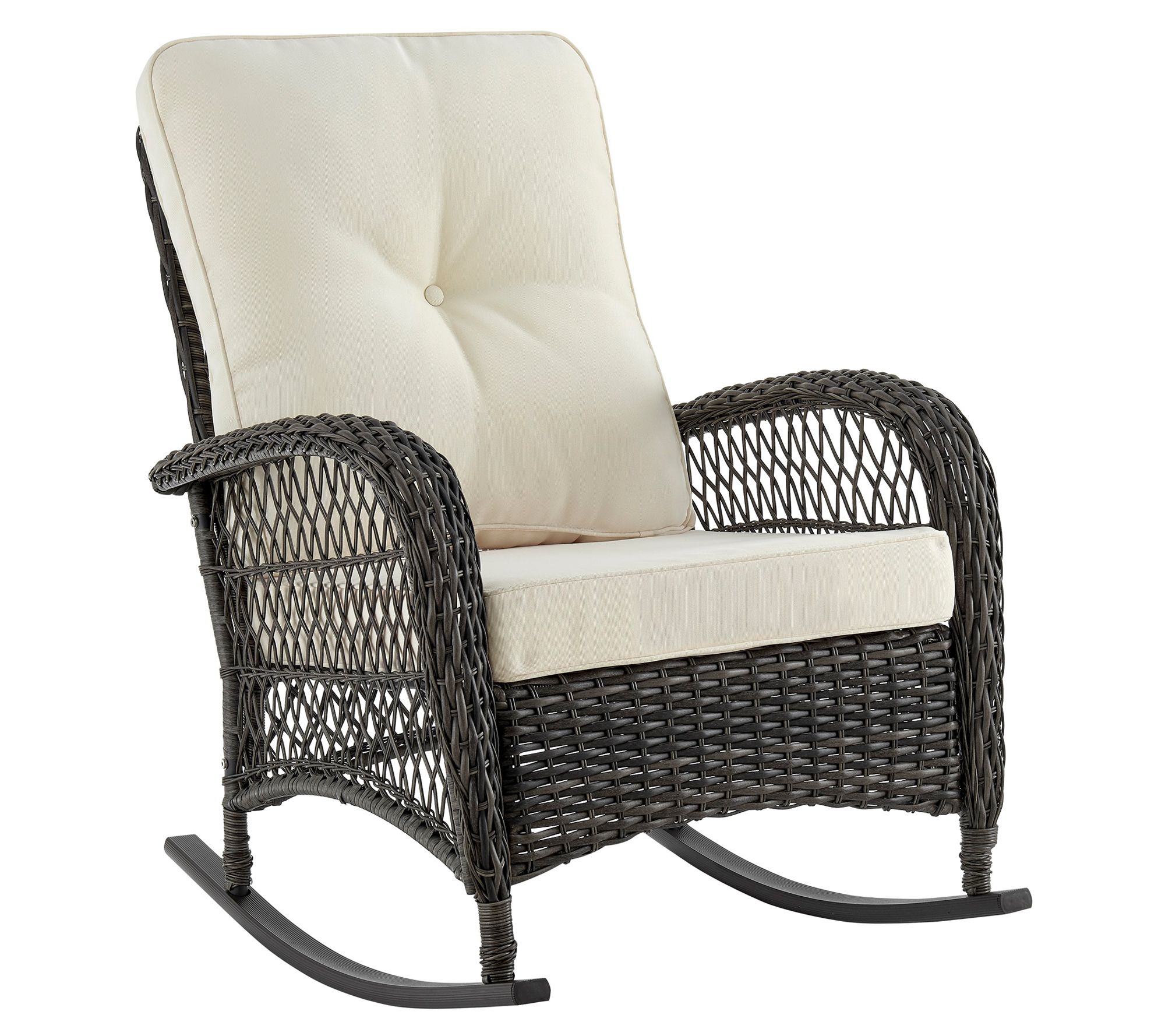 Furttuo Steel R attan Outdoor R ocking Chair wi th Cushions