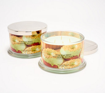 HomeWorx by Slatkin & Co. S/2 18oz Glazed Pistachio Donut Candles