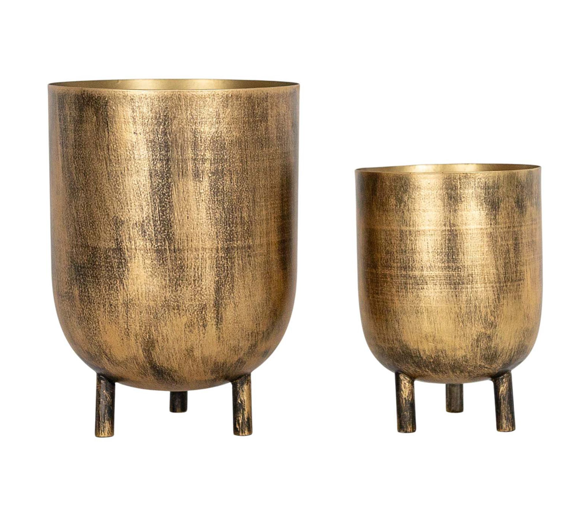 Foreside Home & Garden Set of 2 Footed PlantersBrass Metal