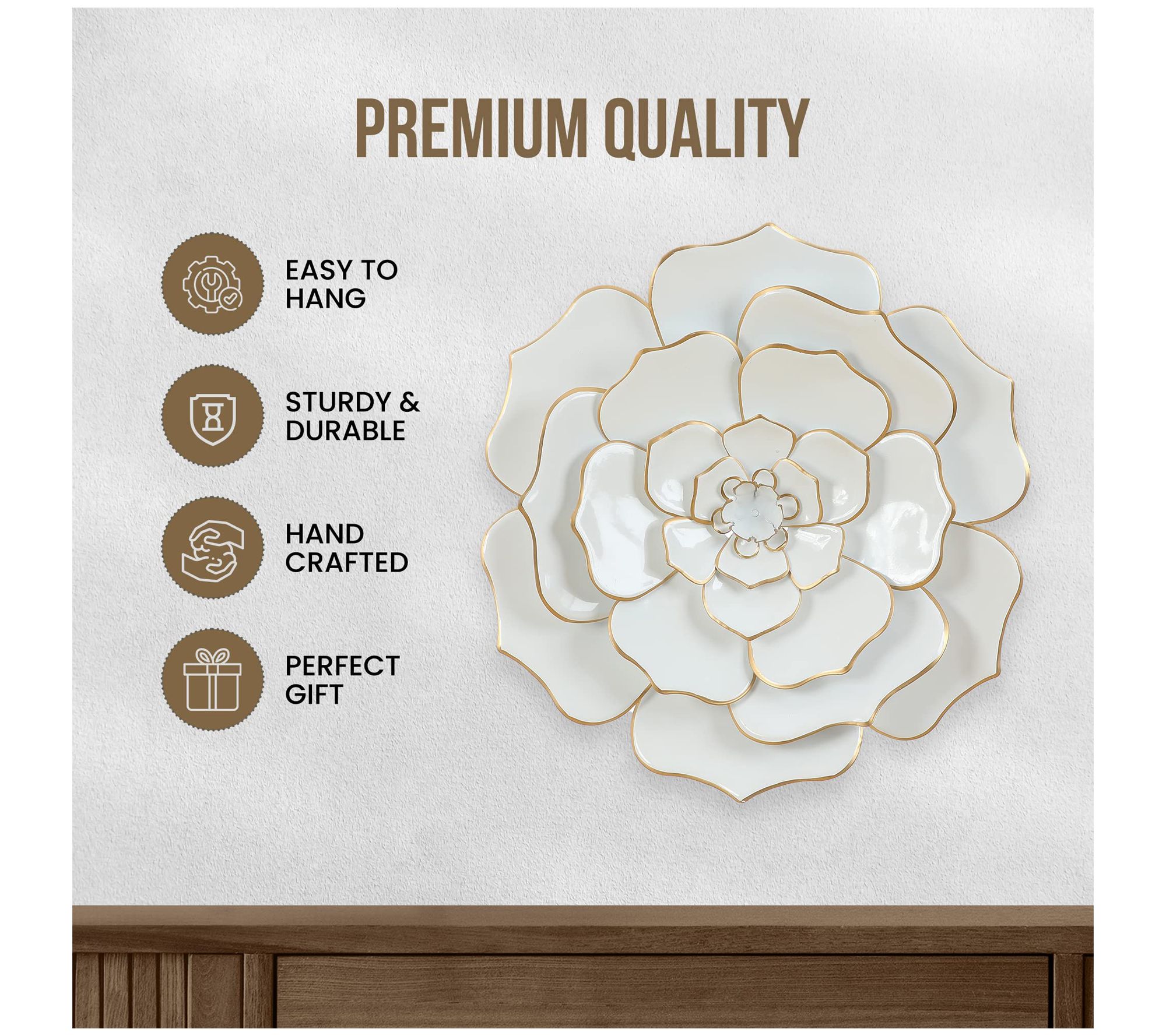 LuxenHome White and Gold Flower Metal Wall Decor