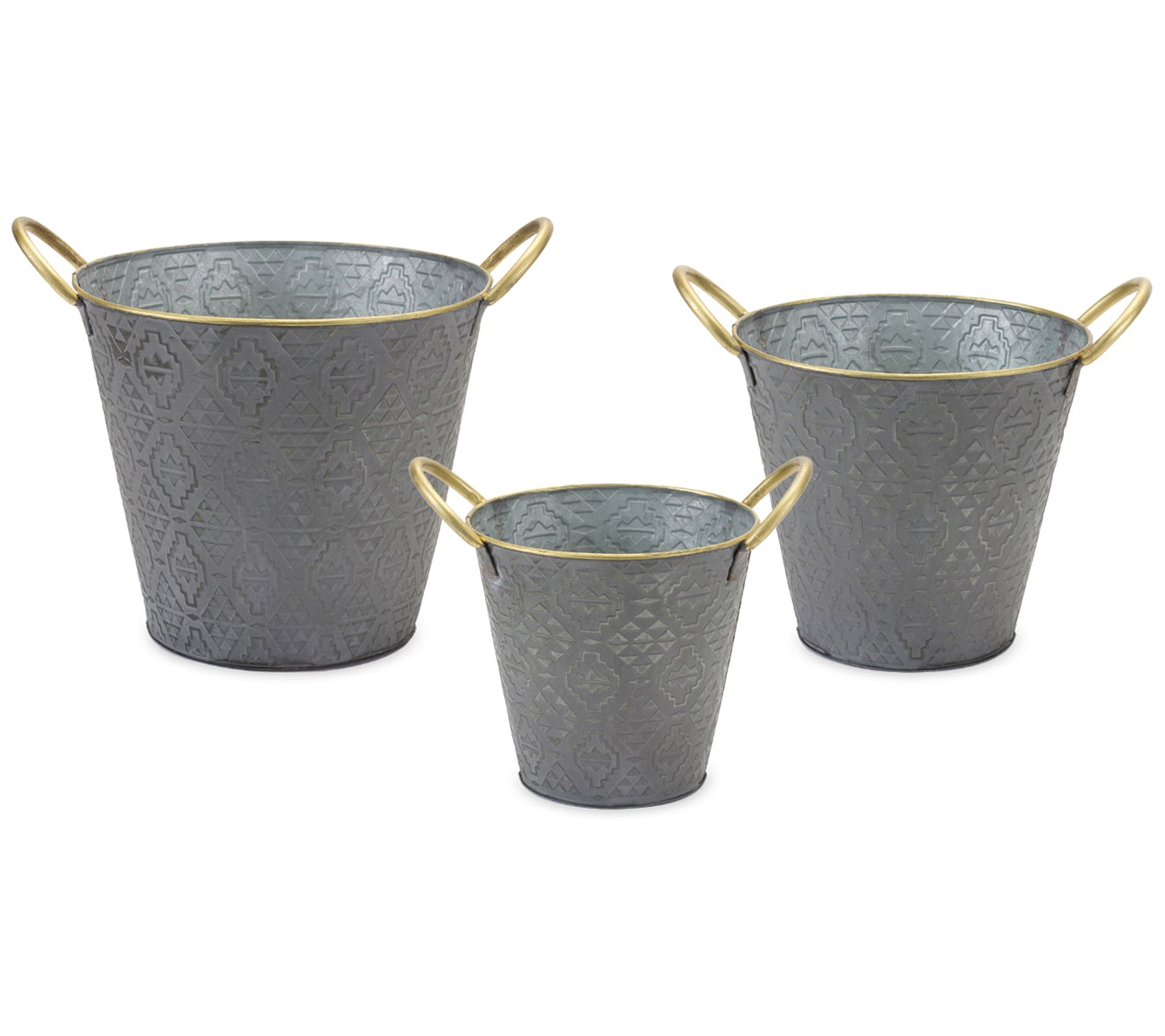 Melrose International Metal Aztec Pail Planter(Set of 3)