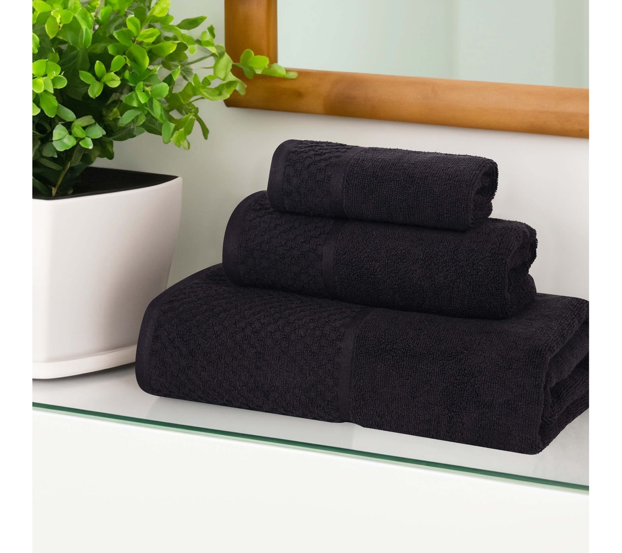 Superior Cotton Absorbent Two Toned Solid 3 P iece Towel Set