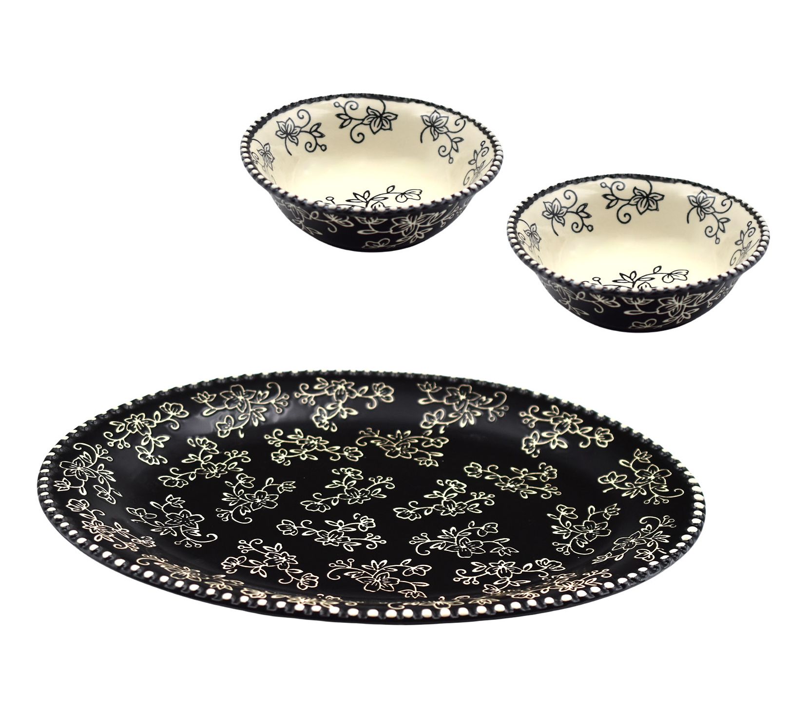 Temp-tations Floral Lace 16" Oval Platter w/ 2 Shallow Bowls
