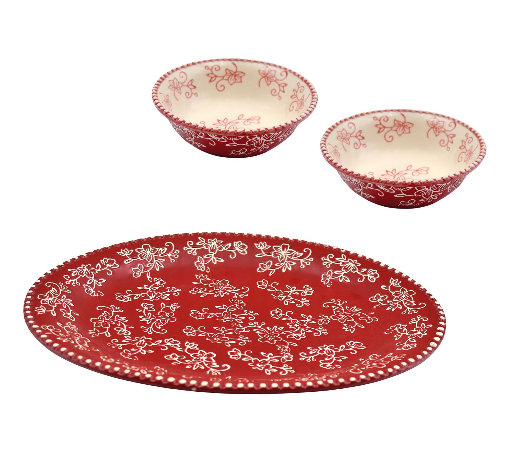 Temp-tations Floral Lace 16" Oval Platter w/ 2 Shallow Bowls