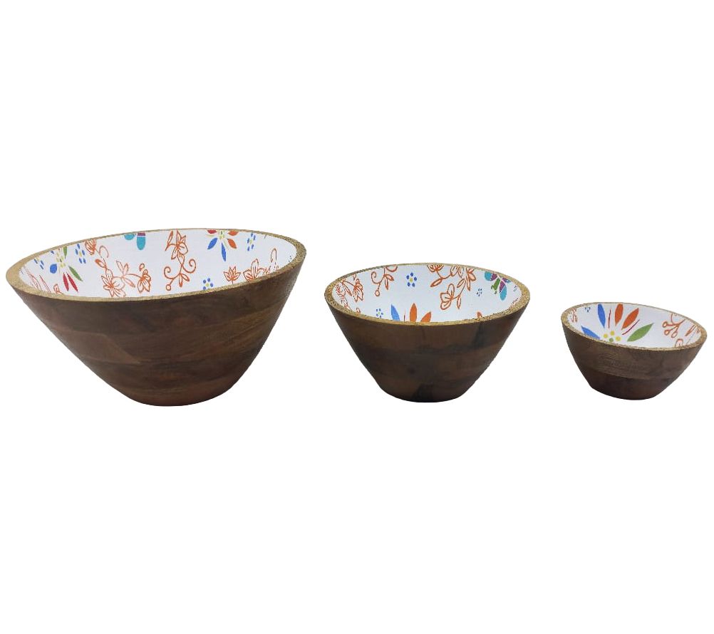 "As Is" Temp-tations Seasonal Set of (3) Mango Wood Bowls