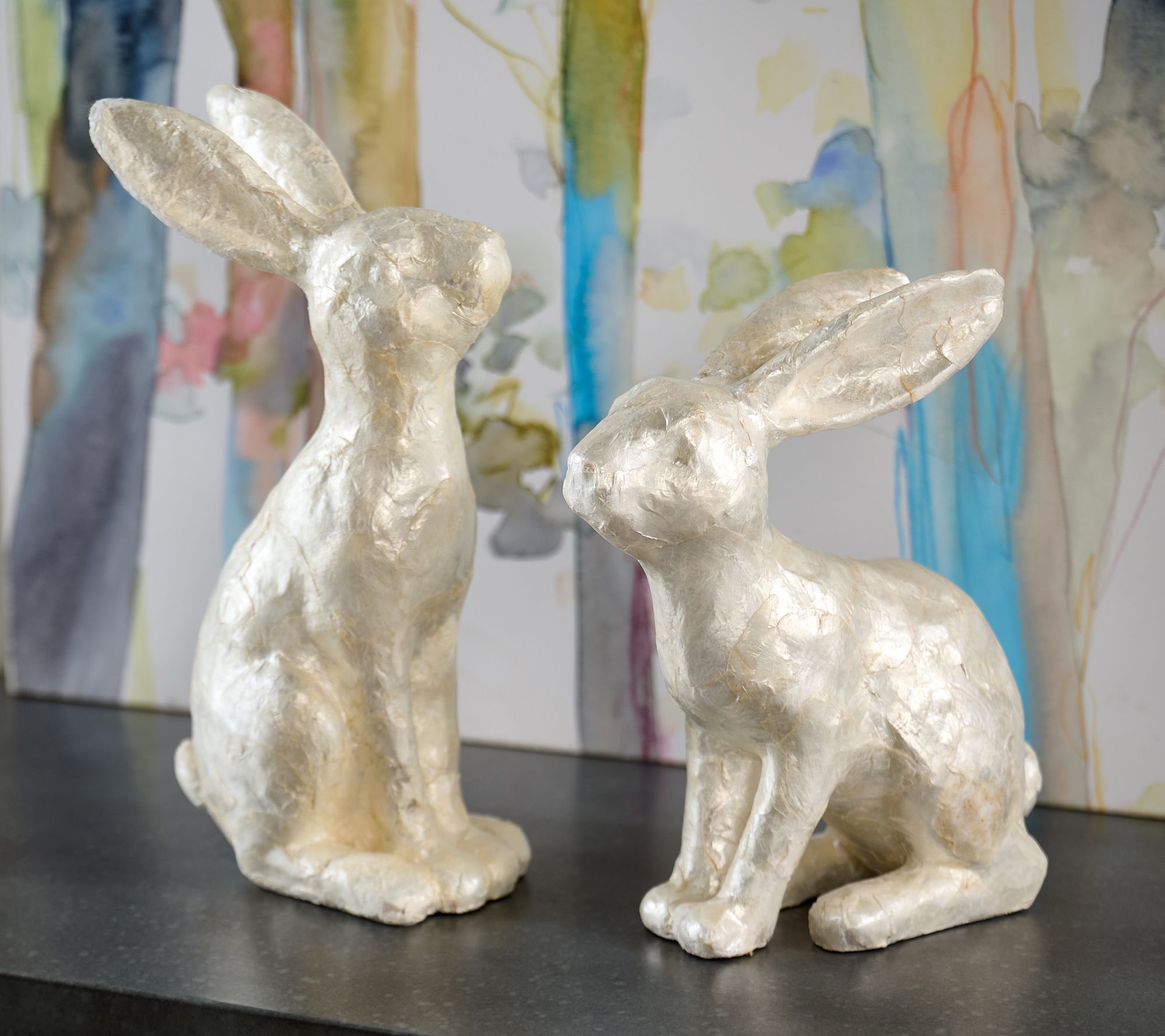 Set of 2 Capiz Bunny Figures by Valerie