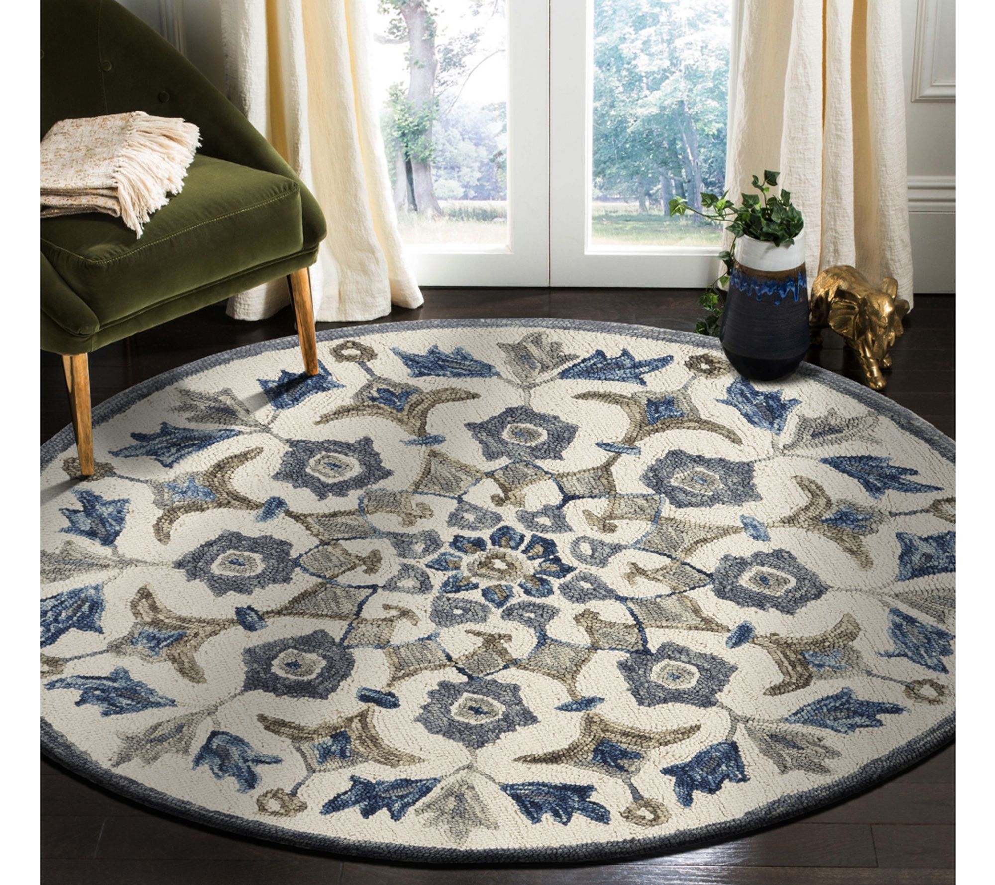 Ox Bay Mary Ivory Floral Medallion Wool Indoor4' Round Rug