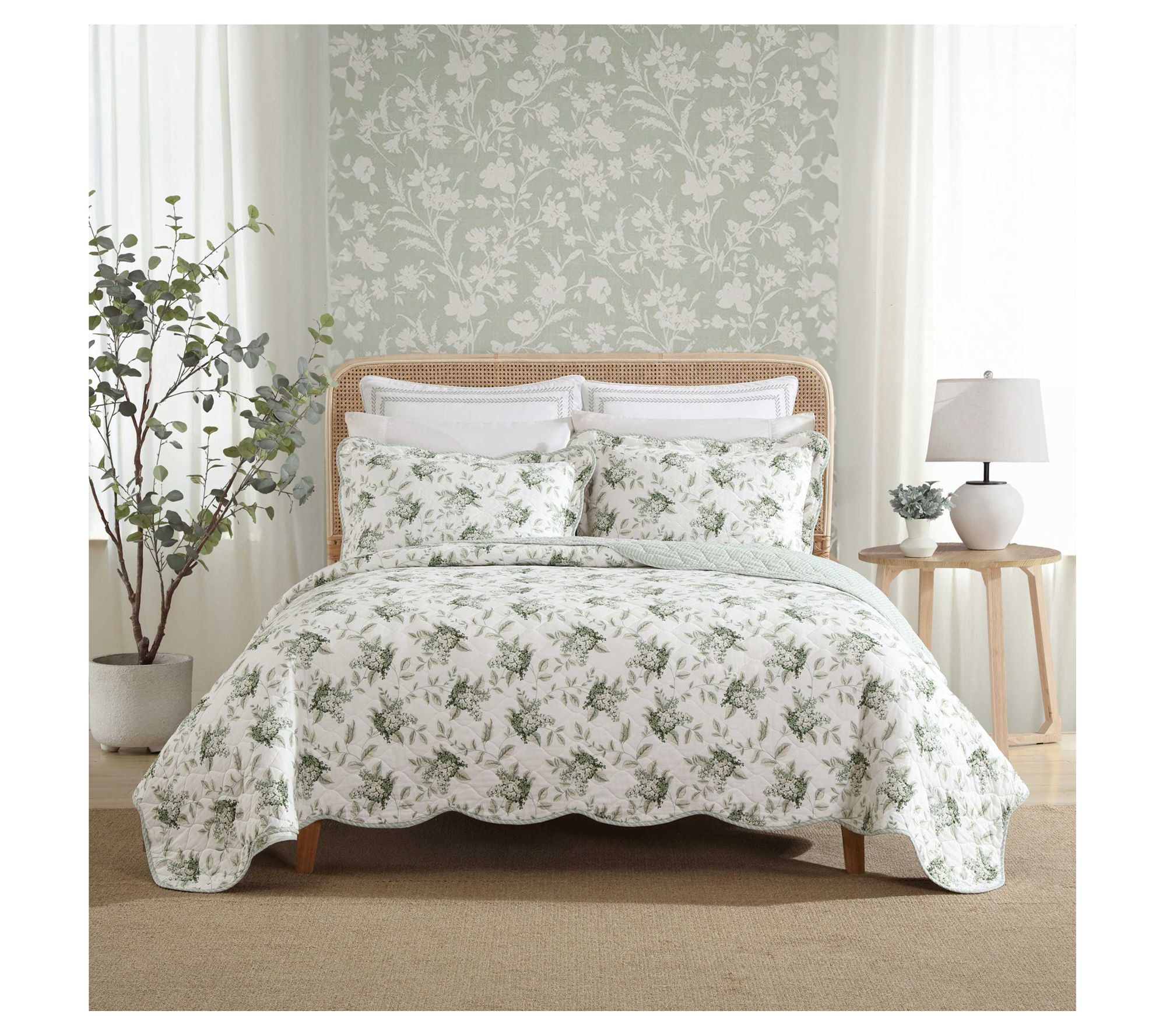 Laura Ashley Portland Floral Green Twin Quilt Sham Set