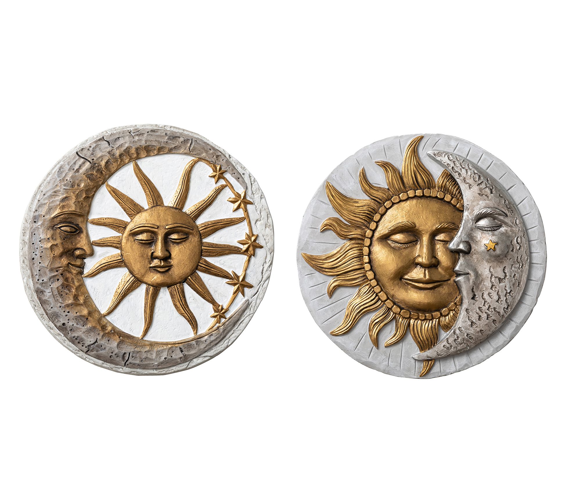 Glitzhome 10" Cement Sun and Moon Textured Stepping Stones S/2