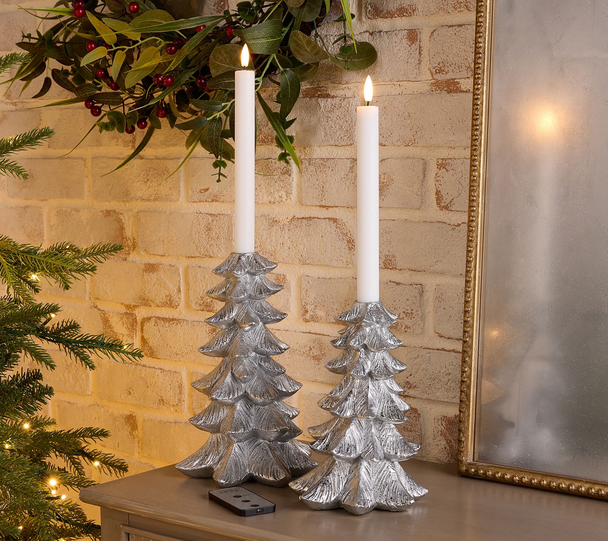 Home Reflections S/2 Tree Taper Holders with Candles