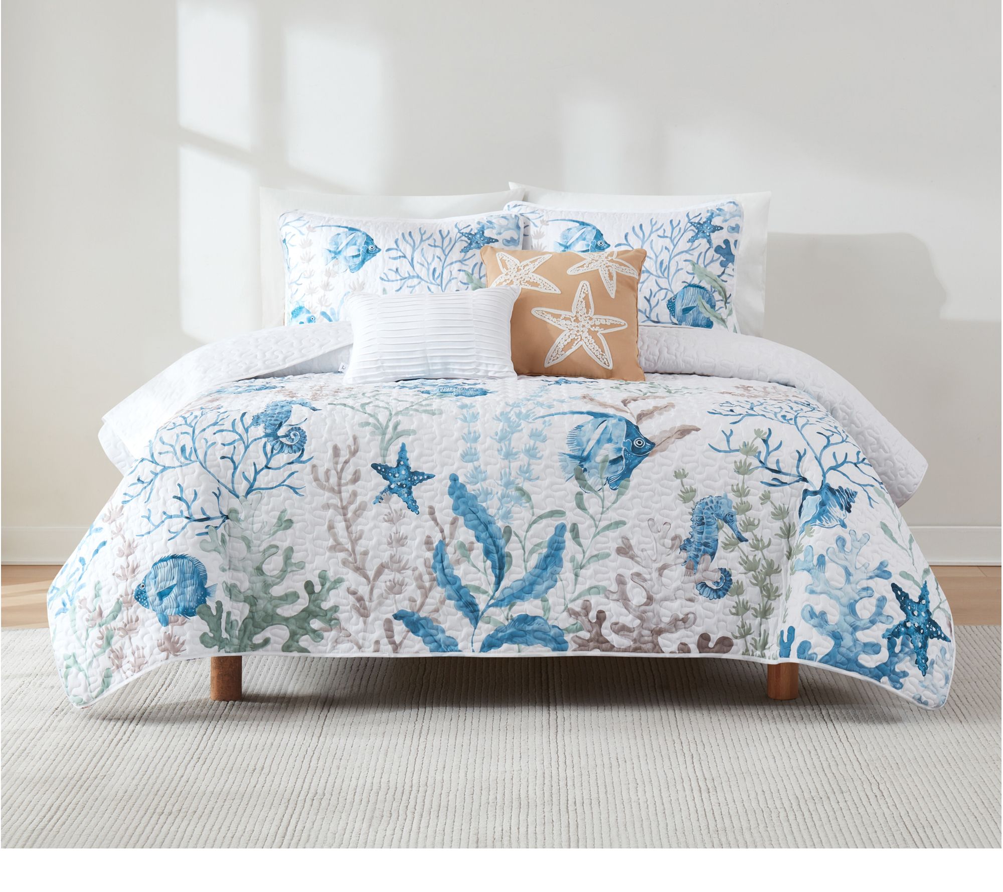 Lush Decor Oceana Watercolor Sea Life Quilt 5PcSet King/Cal K