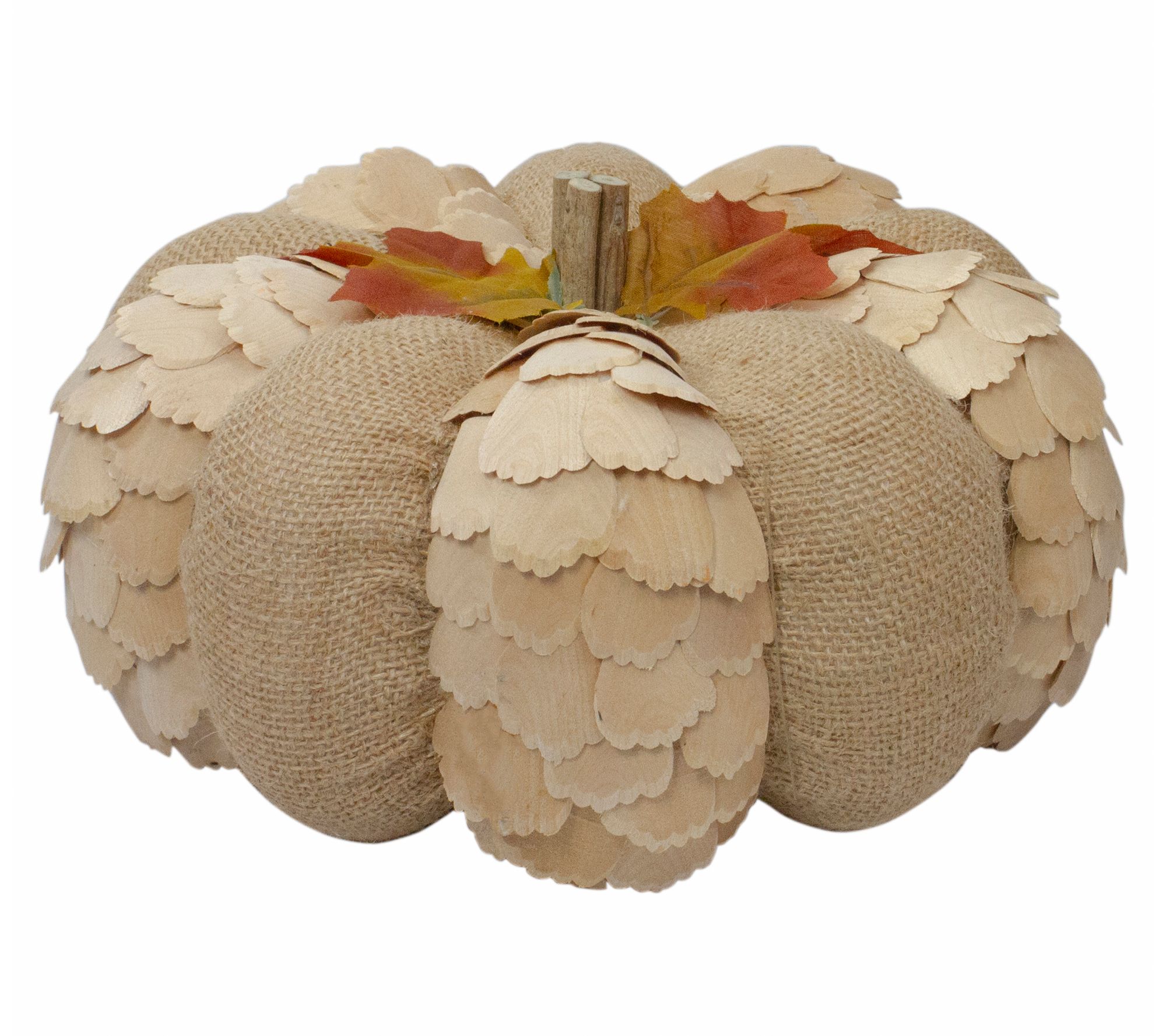 Northlight Harvest Burlap and Wood Pumpkin Decoration 9"