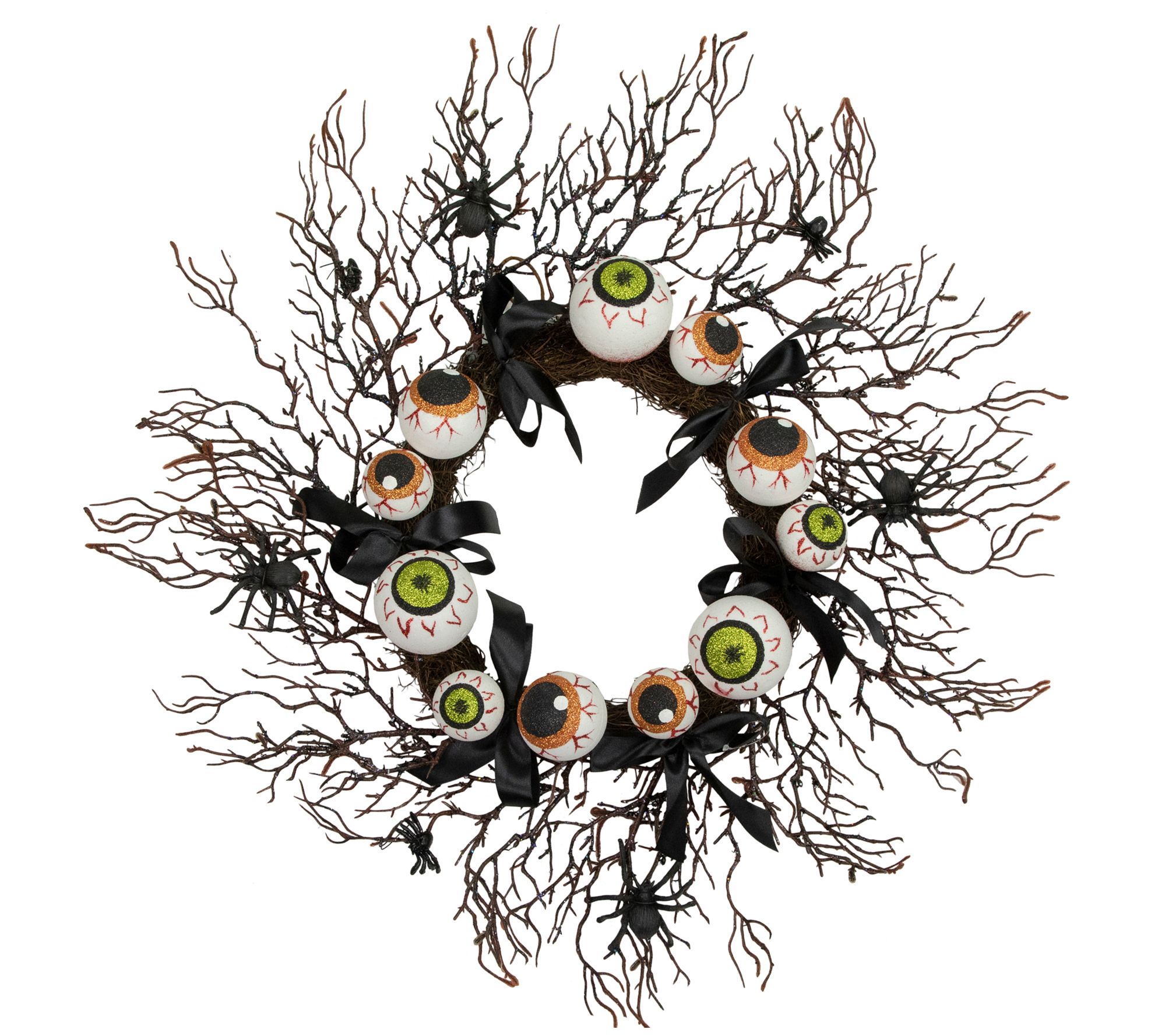 Northlight Eyeballs & Spiders Halloween Twig Wreath 24"