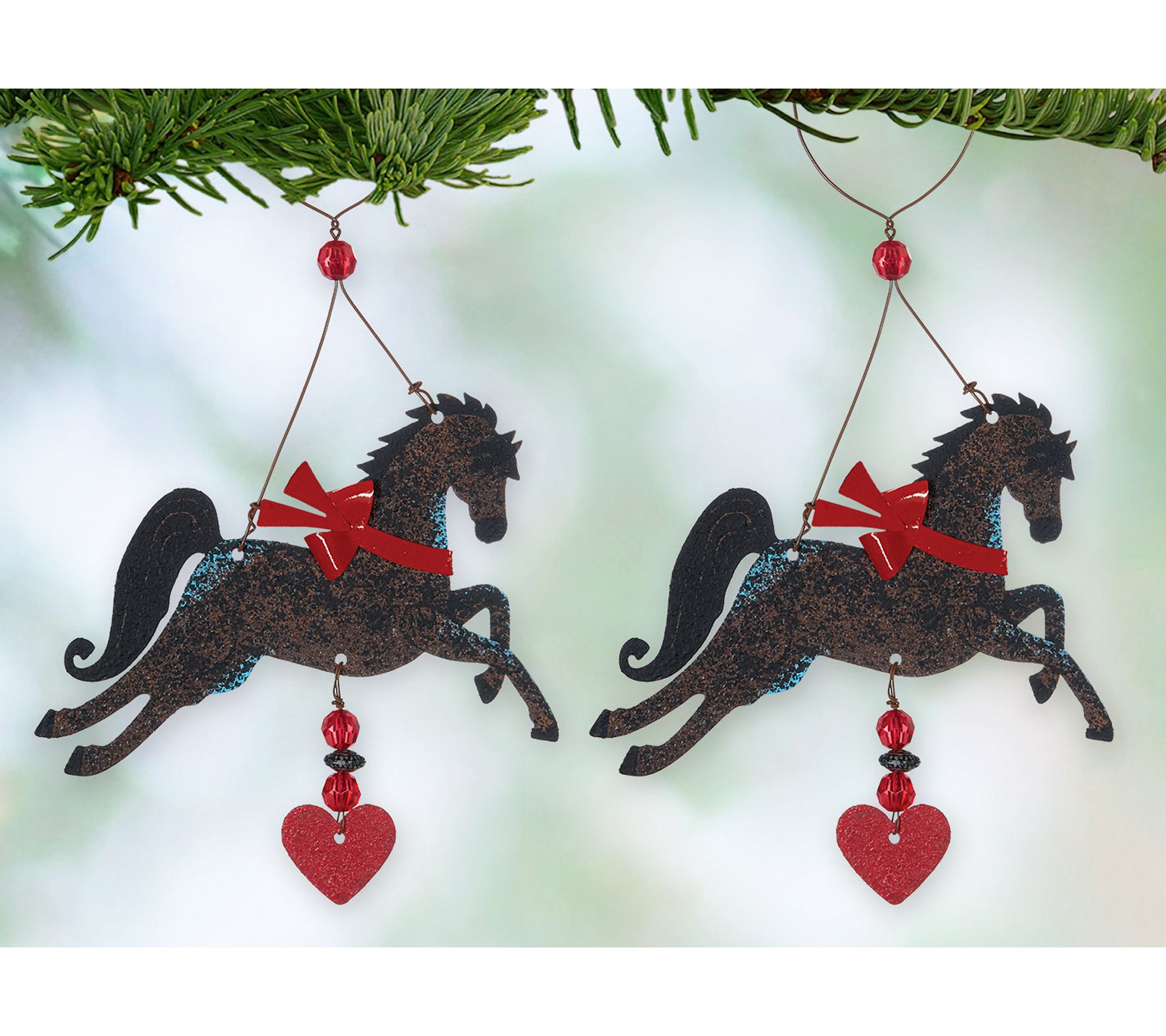 Sunset Vista Designs "Derby", Brown Horse Ornam ent Set of 2