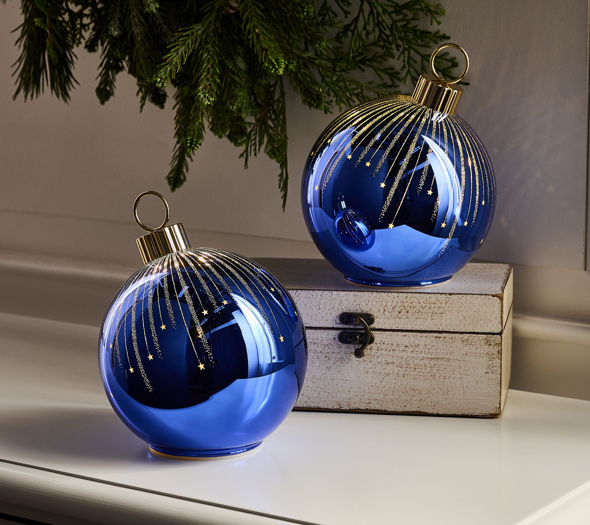 "As Is" Set of 2 6" Starry Night High Shine Ornaments by Valerie