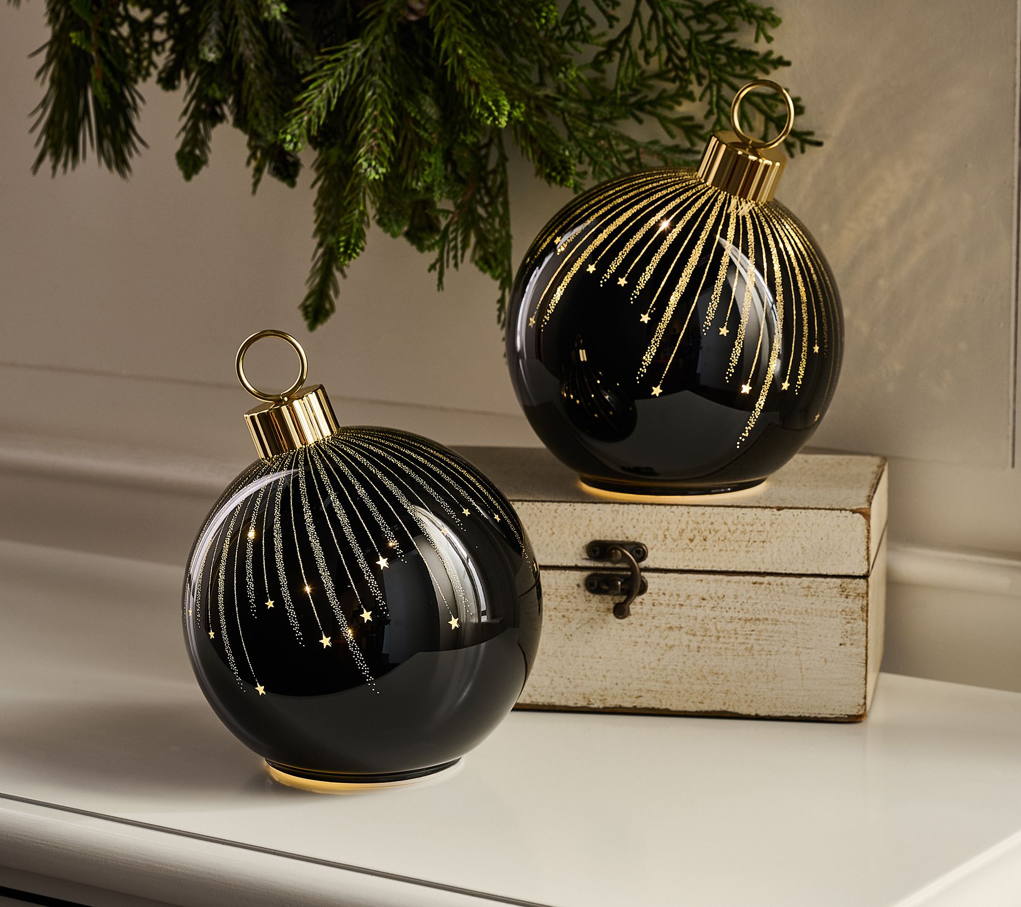 "As Is" Set of 2 6" Starry Night High Shine Ornaments by Valerie
