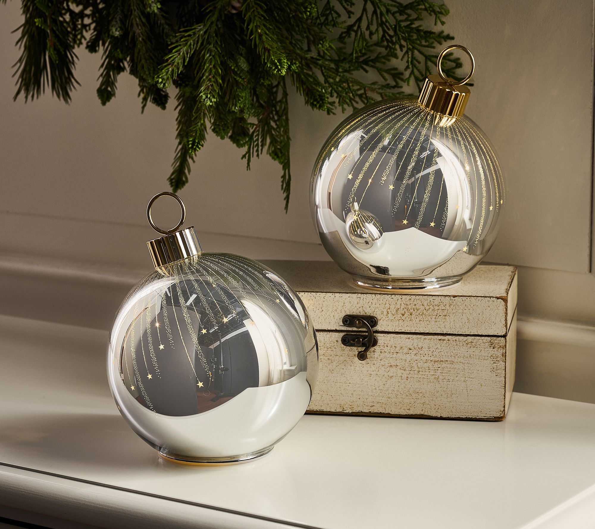 "As Is" Set of 2 6" Starry Night High Shine Ornaments by Valerie